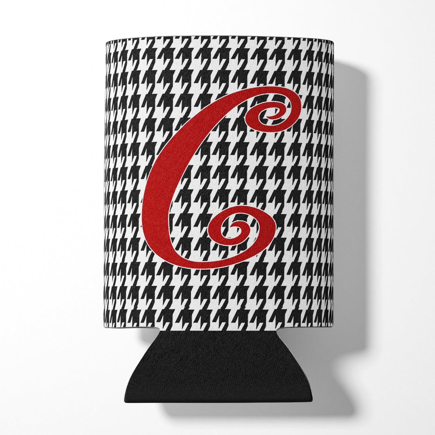 Letter C Initial Monogram - Houndstooth Black Can or Bottle Beverage Insulator Hugger.