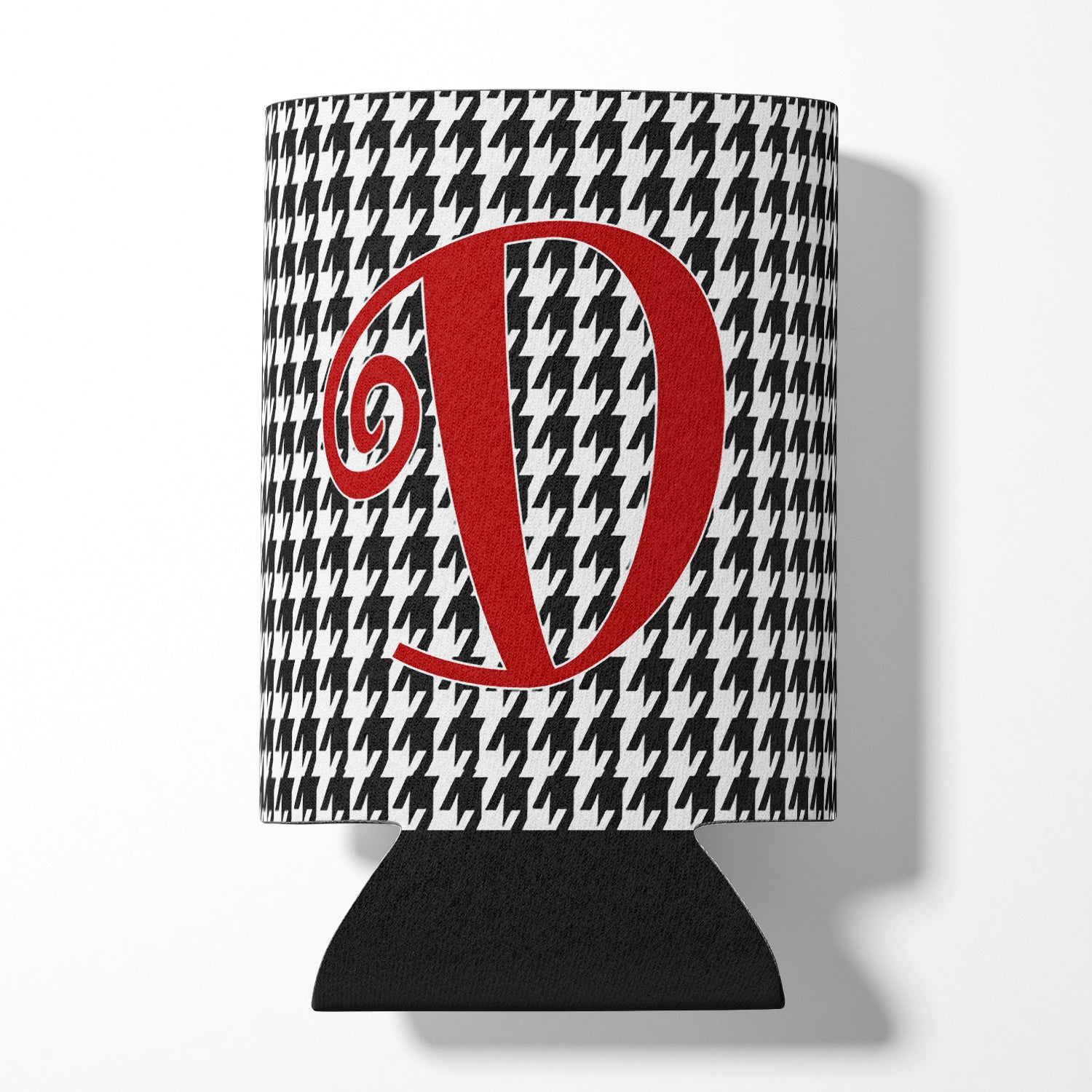 Letter D Initial Monogram - Houndstooth Black Can or Bottle Beverage Insulator Hugger.