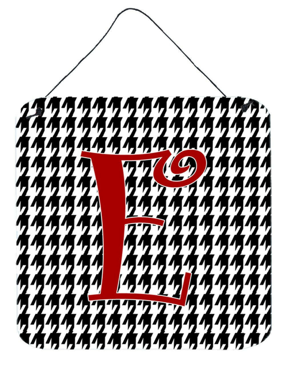 Letter E Initial Monogram - Houndstooth Black Wall or Door Hanging Prints by Caroline's Treasures