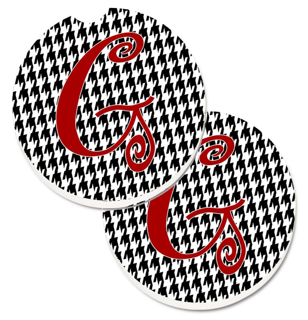 Monogram Initial G Houndstooth Black  Set of 2 Cup Holder Car Coasters CJ1035-GCARC by Caroline&#39;s Treasures