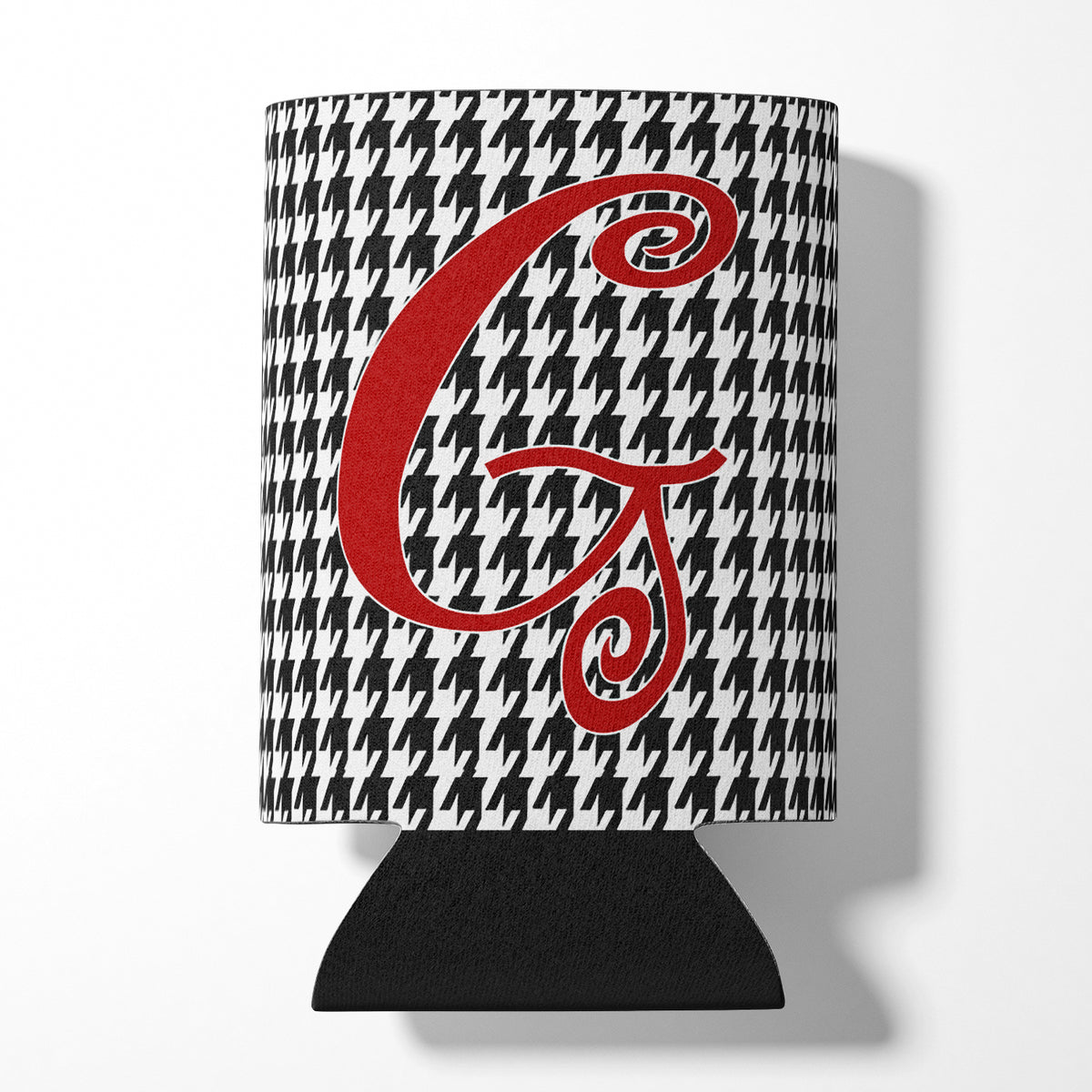 Letter G Initial Monogram - Houndstooth Black Can or Bottle Beverage Insulator Hugger.