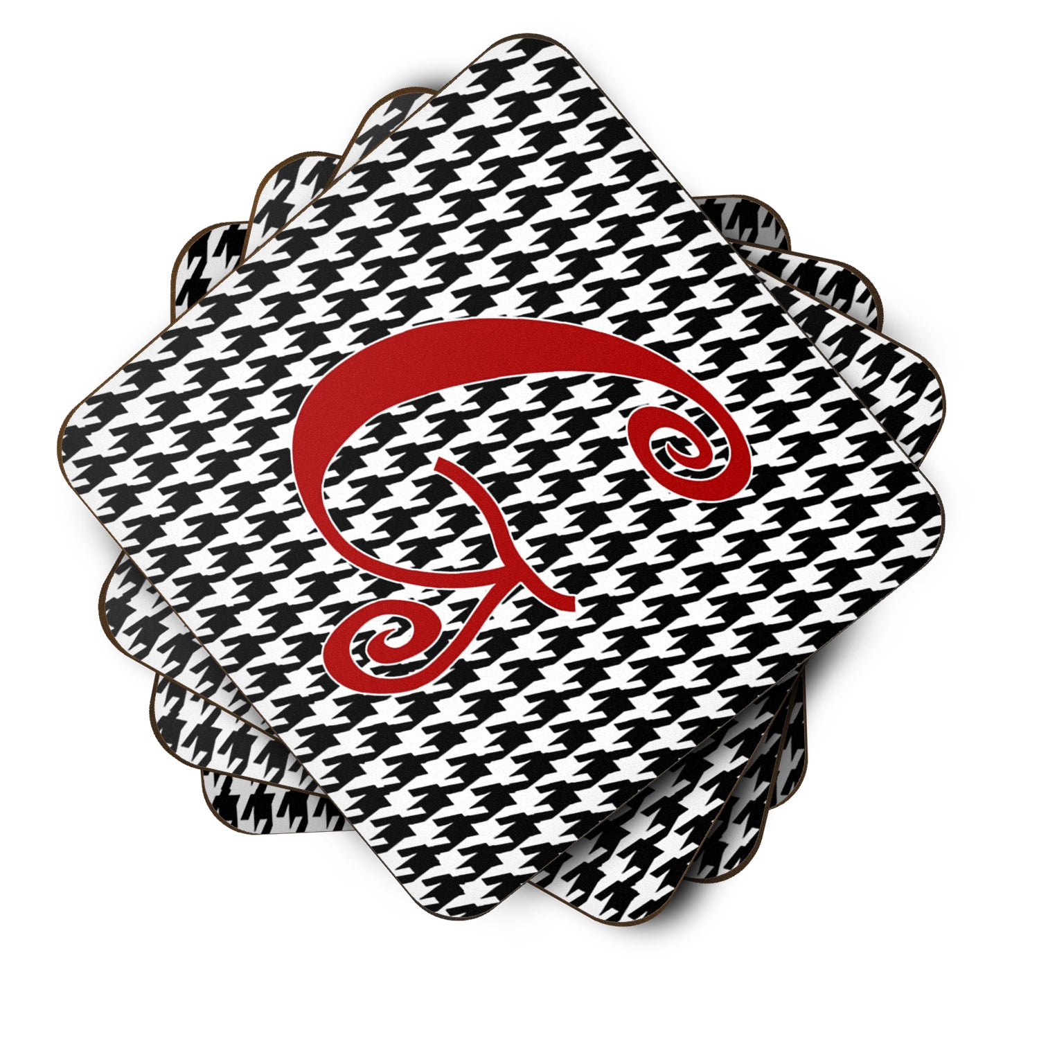 Set of 4 Monogram - Houndstooth Black Foam Coasters Initial Letter G - the-store.com