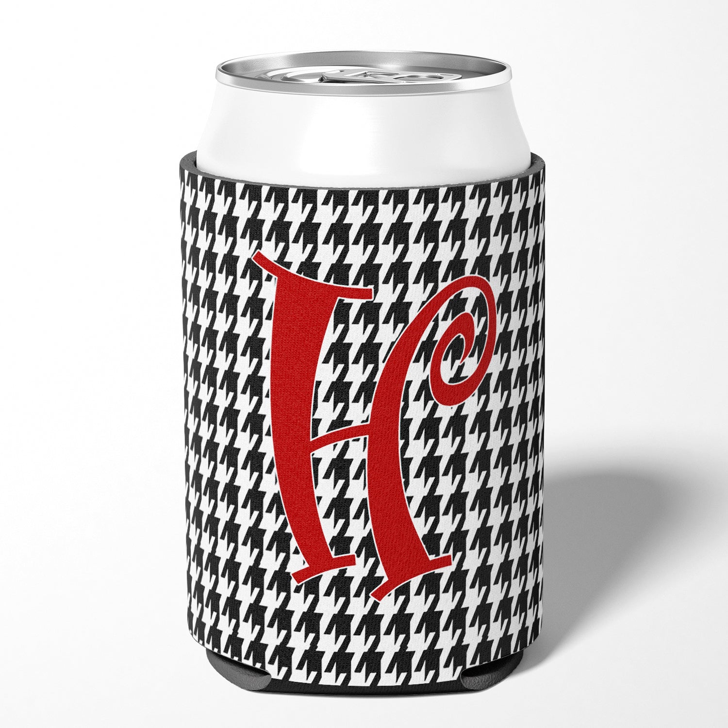 Letter H Initial Monogram - Houndstooth Black Can or Bottle Beverage Insulator Hugger.