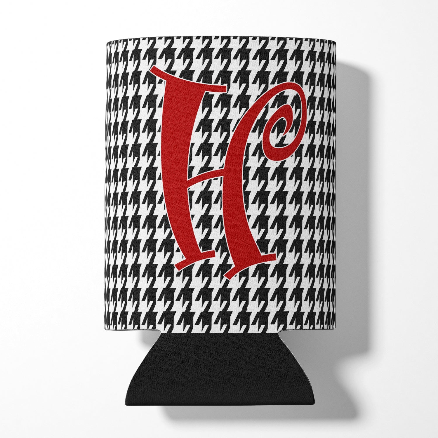 Letter H Initial Monogram - Houndstooth Black Can or Bottle Beverage Insulator Hugger.