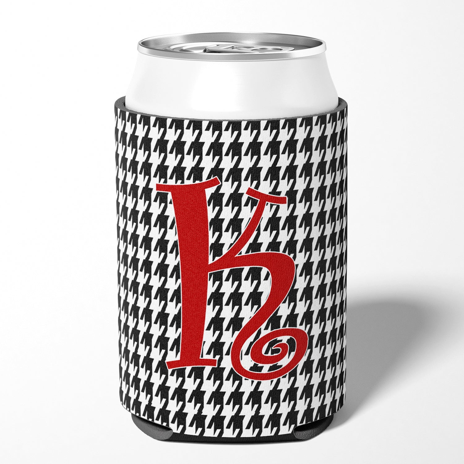 Letter K Initial Monogram - Houndstooth Black Can or Bottle Beverage Insulator Hugger.
