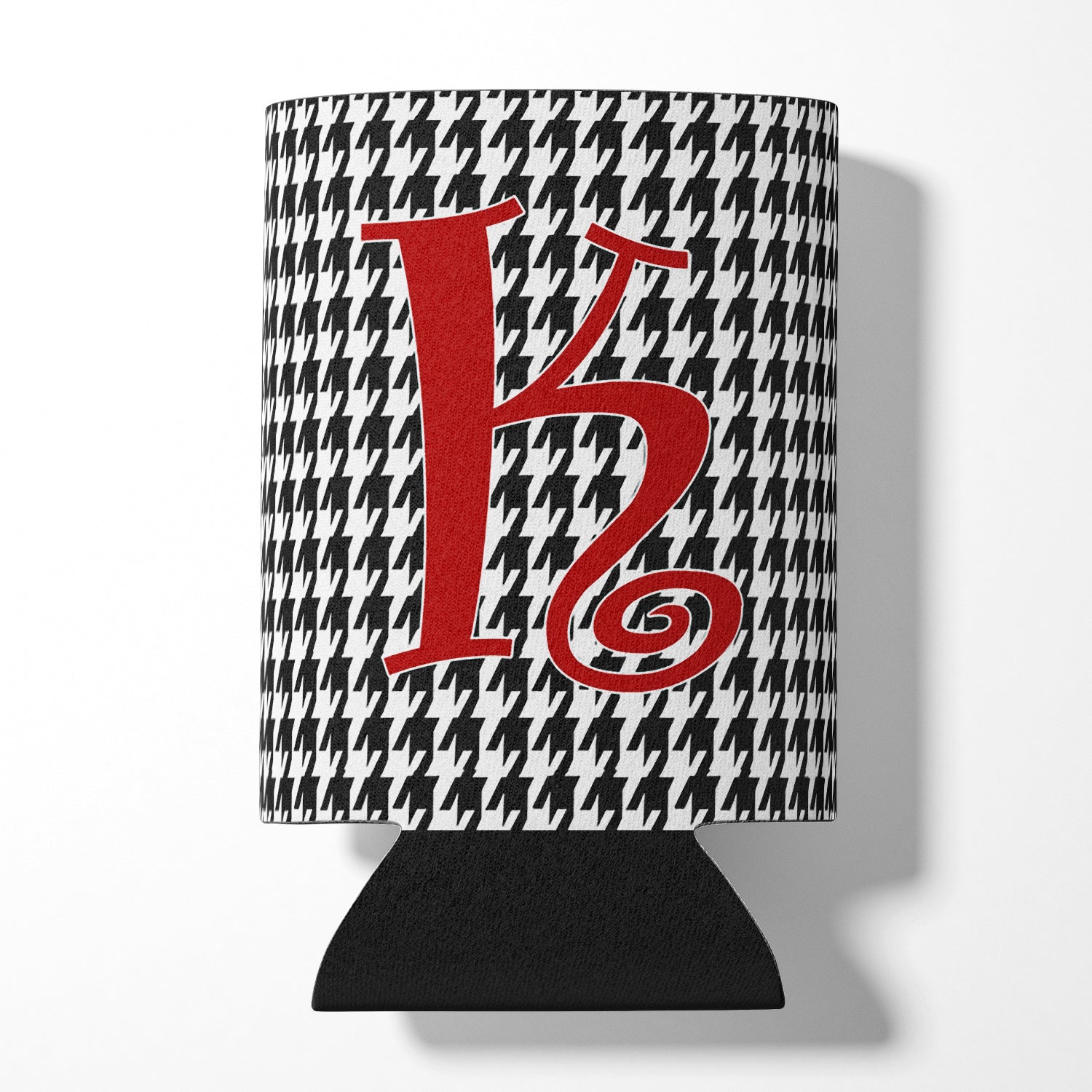 Letter K Initial Monogram - Houndstooth Black Can or Bottle Beverage Insulator Hugger.