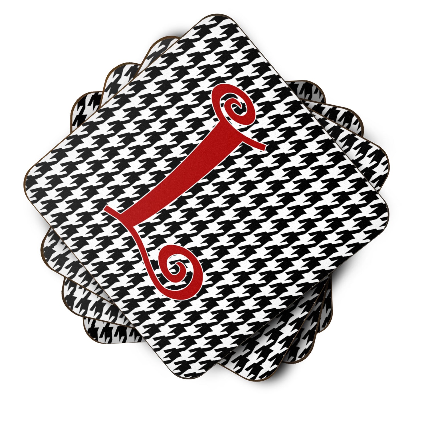 Set of 4 Monogram - Houndstooth Black Foam Coasters Initial Letter L - the-store.com