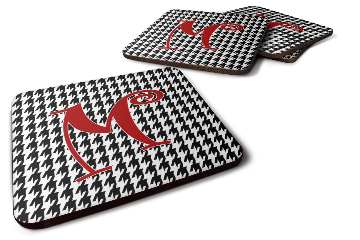 Set of 4 Monogram - Houndstooth Black Foam Coasters Initial Letter M - the-store.com