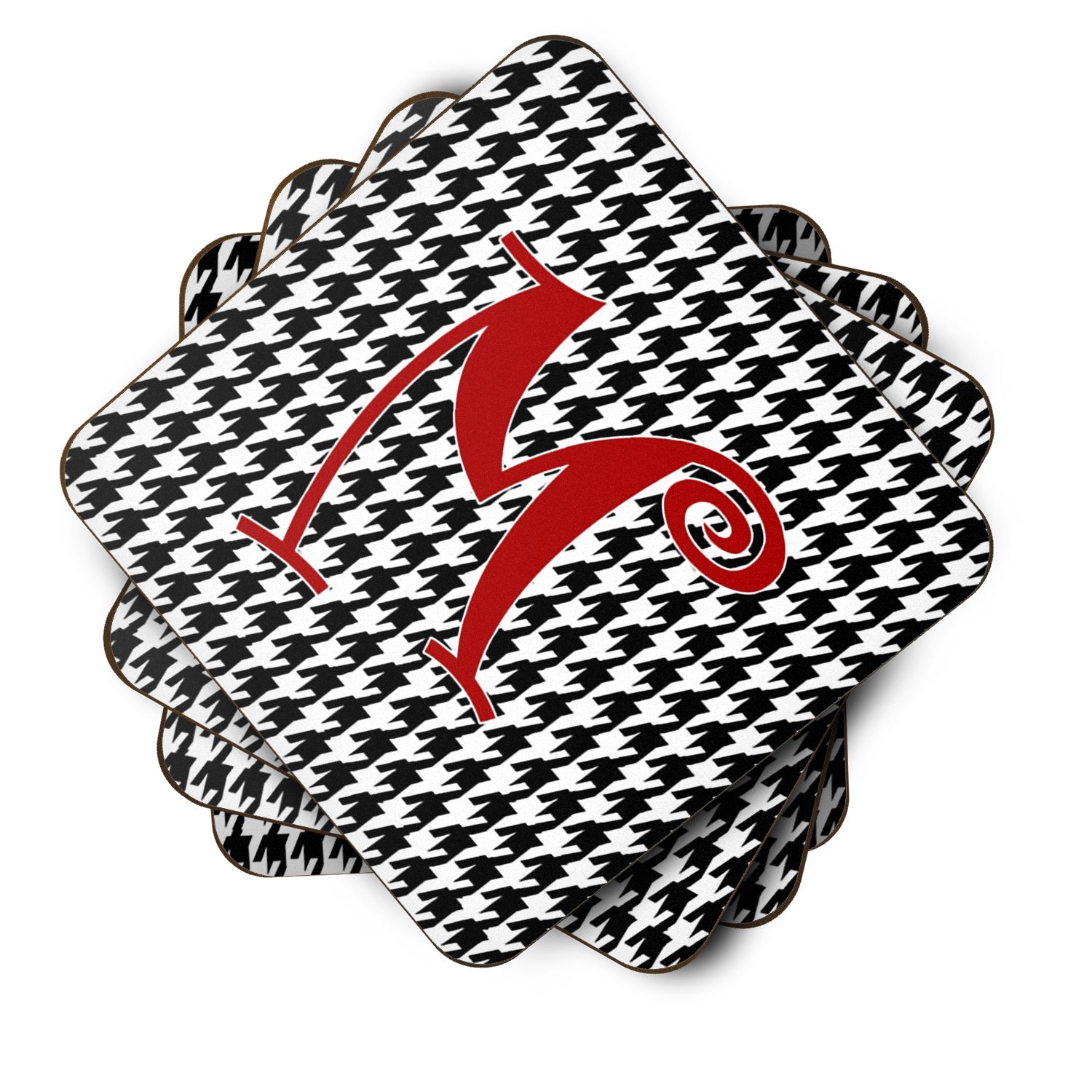 Set of 4 Monogram - Houndstooth Black Foam Coasters Initial Letter M - the-store.com