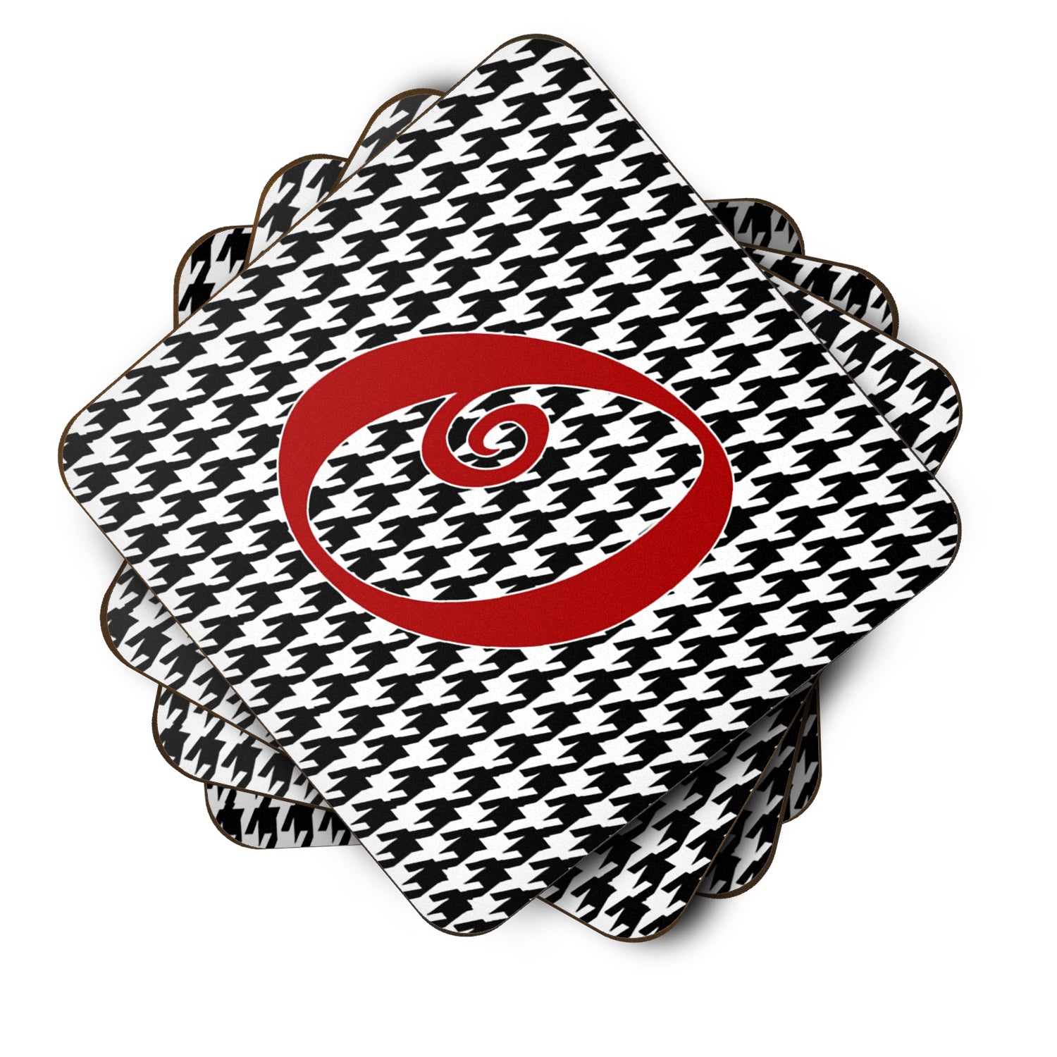 Set of 4 Monogram - Houndstooth Black Foam Coasters Initial Letter O - the-store.com