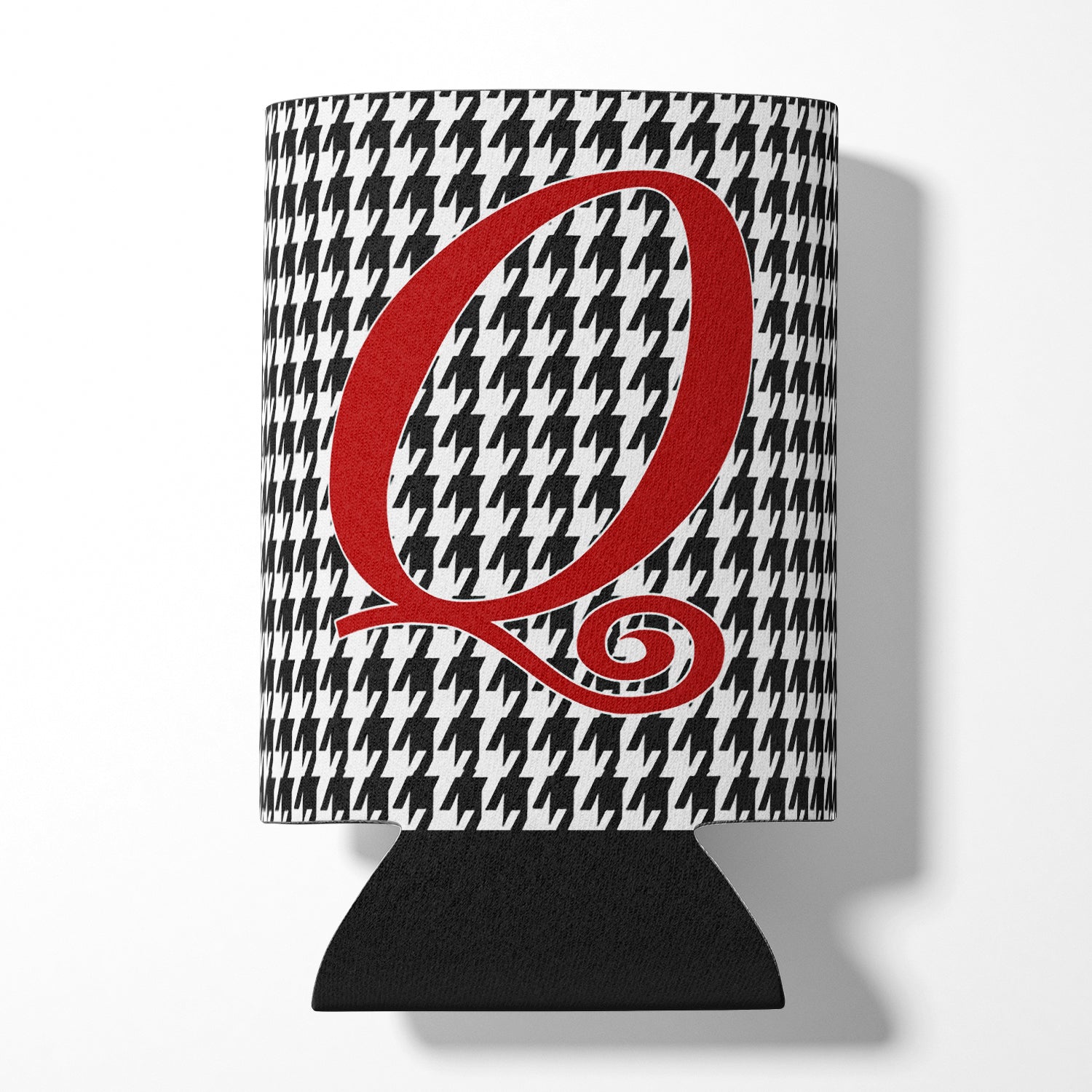 Letter Q Initial Monogram - Houndstooth Black Can or Bottle Beverage Insulator Hugger.