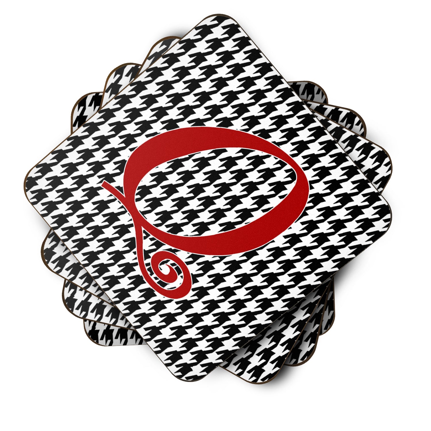 Set of 4 Monogram - Houndstooth Black Foam Coasters Initial Letter Q - the-store.com