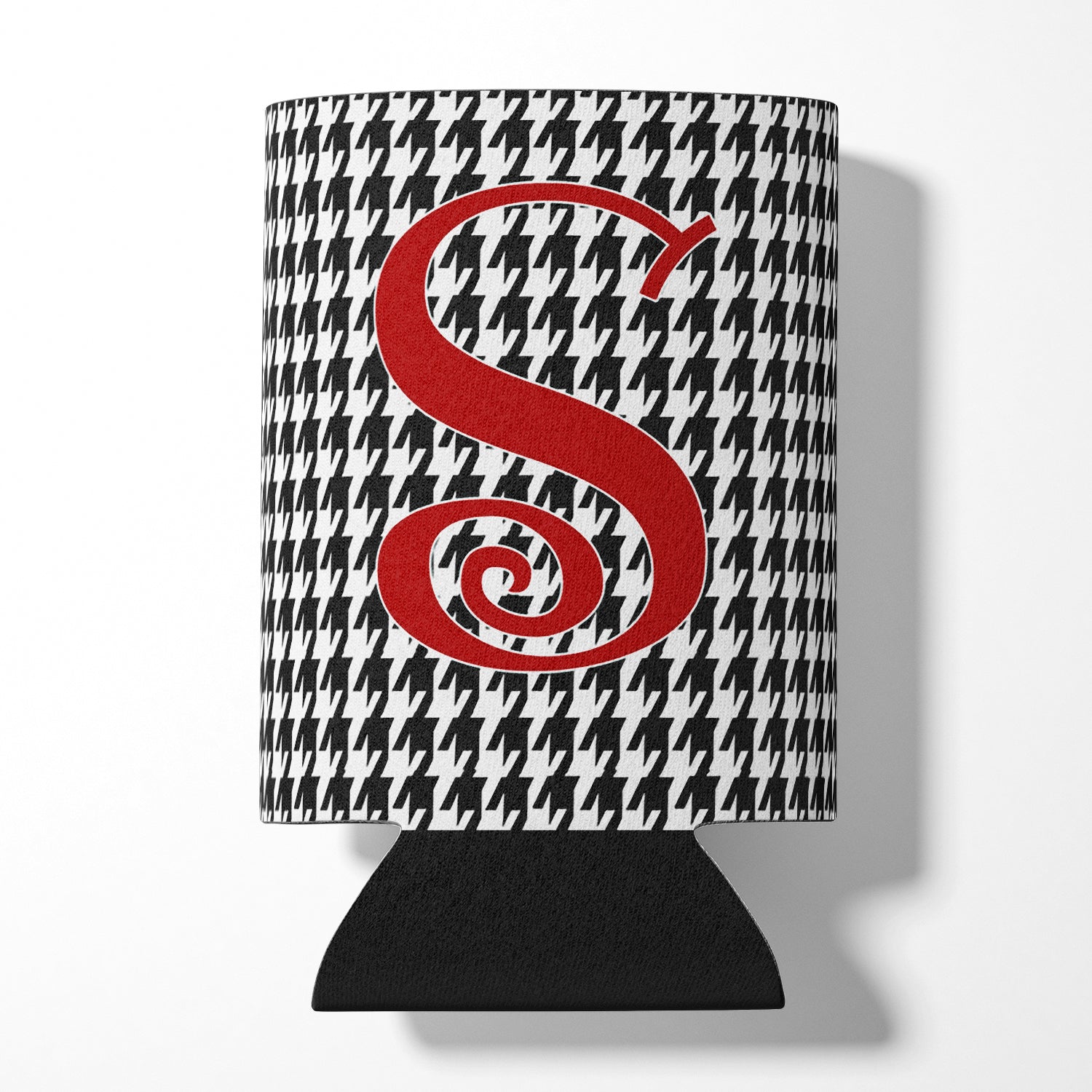 Letter S Initial Monogram - Houndstooth Black Can or Bottle Beverage Insulator Hugger.