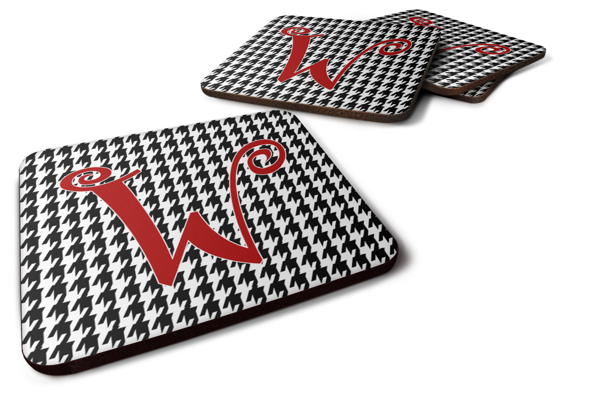 Set of 4 Monogram - Houndstooth Black Foam Coasters Initial Letter W - the-store.com
