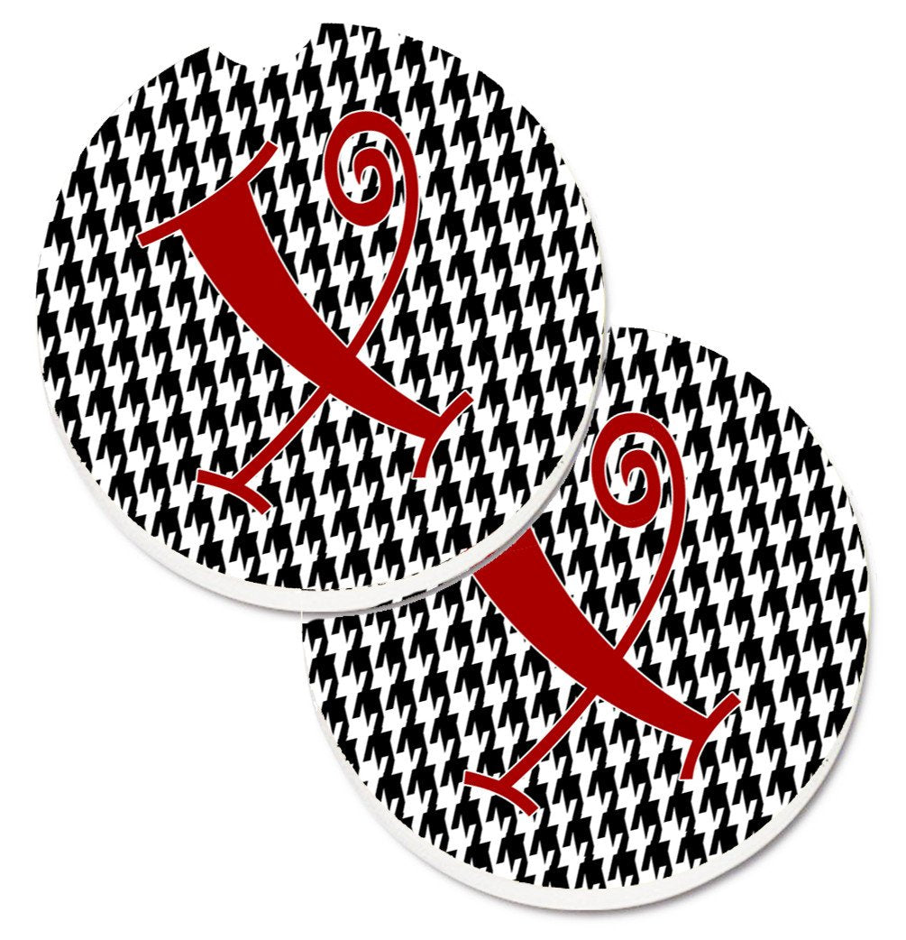 Monogram Initial X Houndstooth Black  Set of 2 Cup Holder Car Coasters CJ1035-XCARC by Caroline&#39;s Treasures