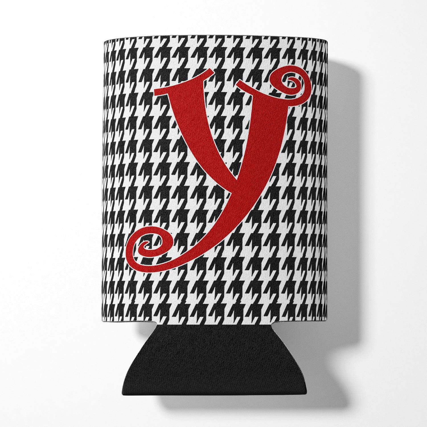 Letter Y Initial Monogram - Houndstooth Black Can or Bottle Beverage Insulator Hugger.
