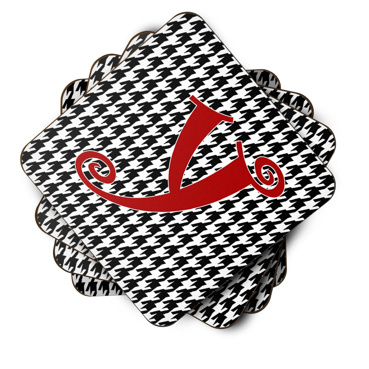 Set of 4 Monogram - Houndstooth Black Foam Coasters Initial Letter Y - the-store.com