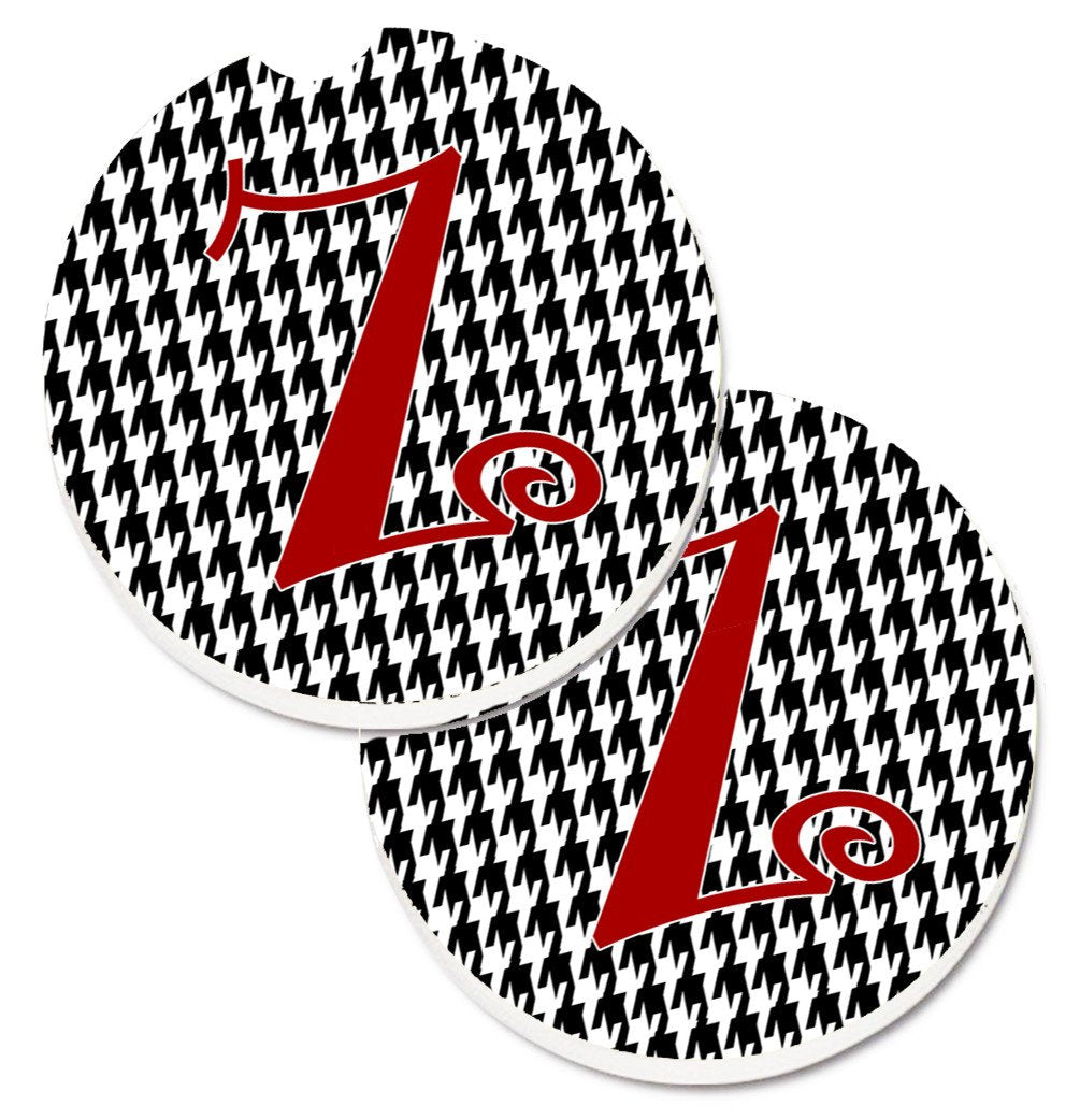 Monogram Initial Z Houndstooth Black  Set of 2 Cup Holder Car Coasters CJ1035-ZCARC by Caroline&#39;s Treasures