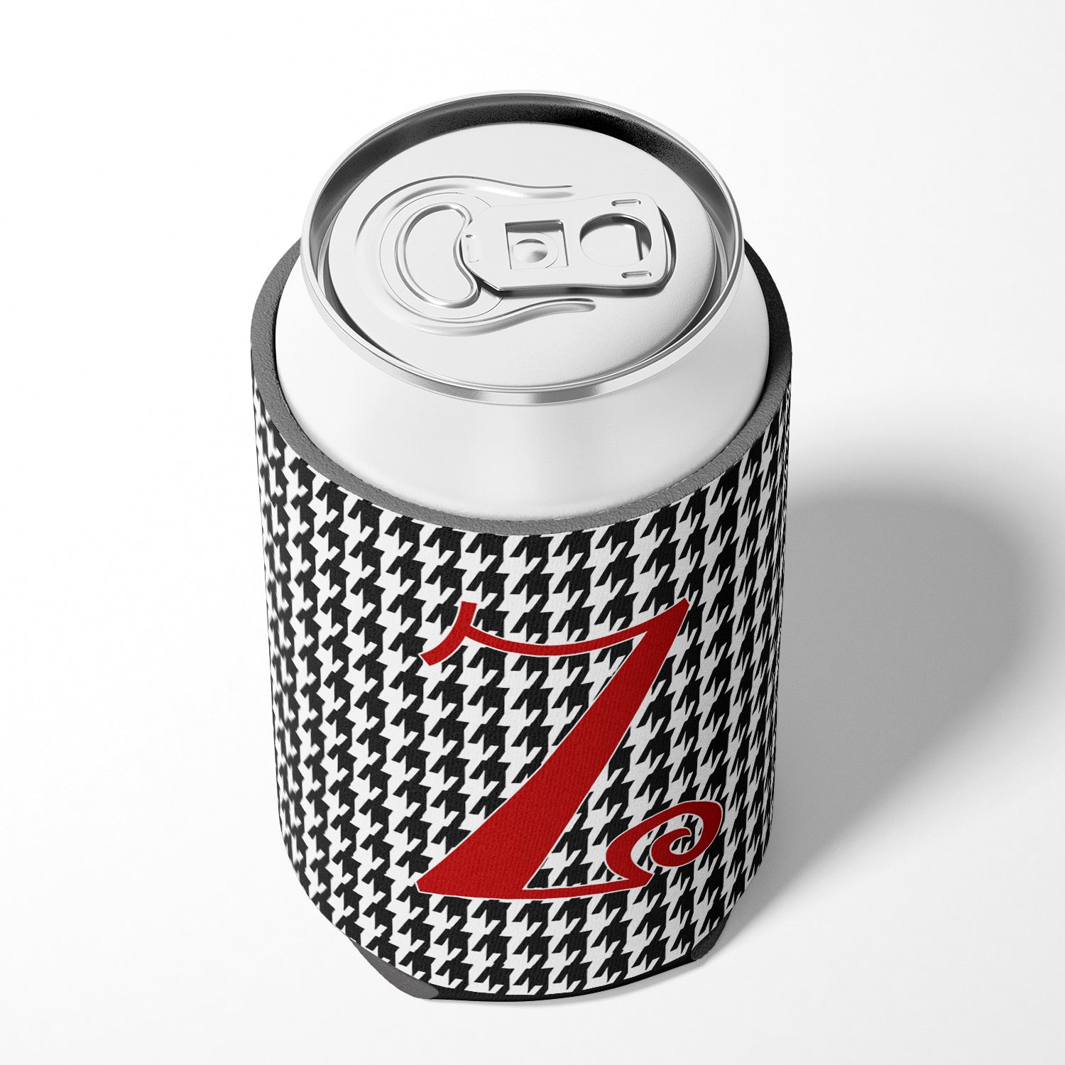 Letter Z Initial Monogram - Houndstooth Black Can or Bottle Beverage Insulator Hugger.
