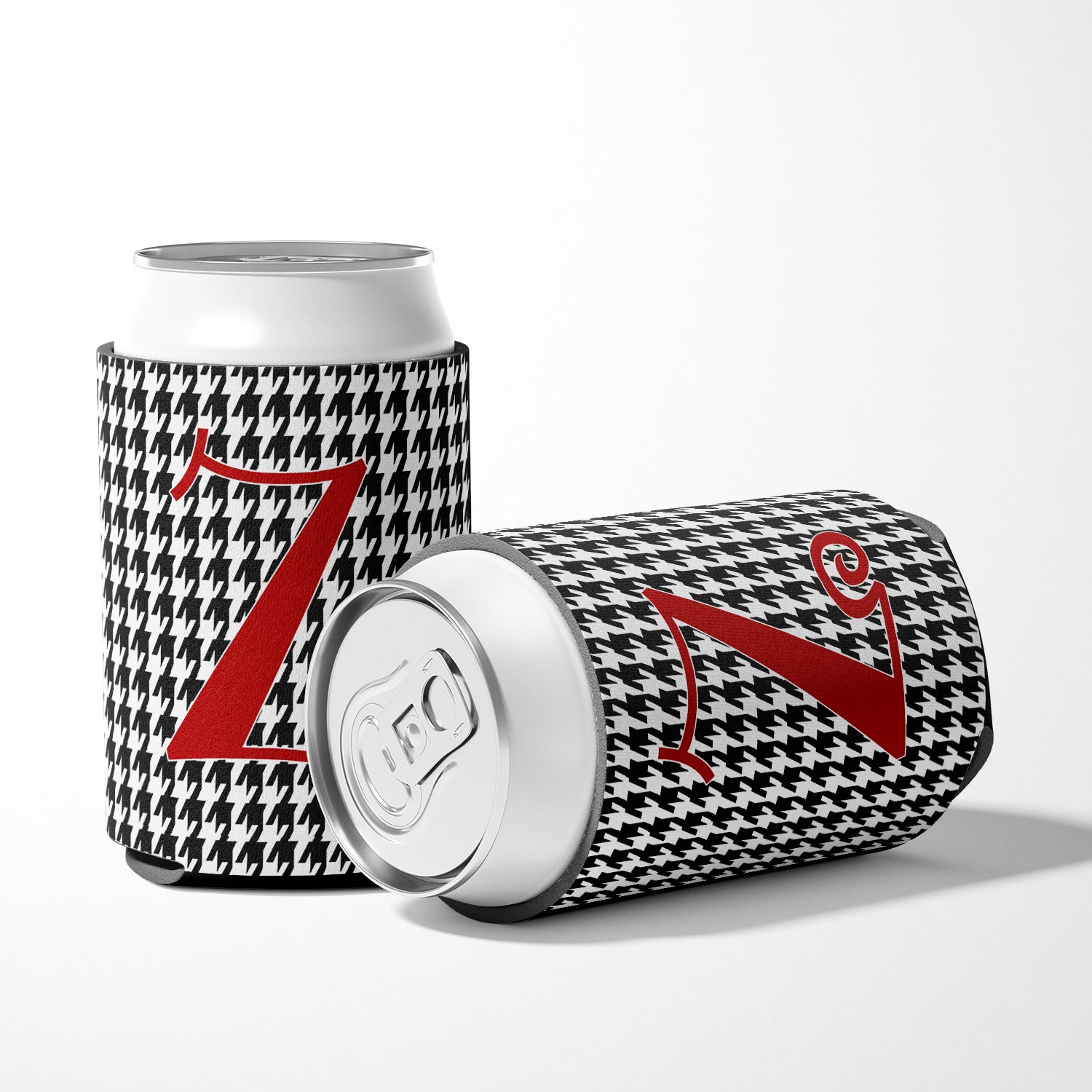 Letter Z Initial Monogram - Houndstooth Black Can or Bottle Beverage Insulator Hugger.