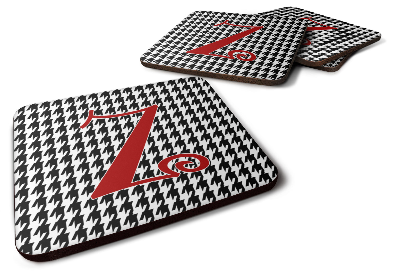 Set of 4 Monogram - Houndstooth Black Foam Coasters Initial Letter Z - the-store.com