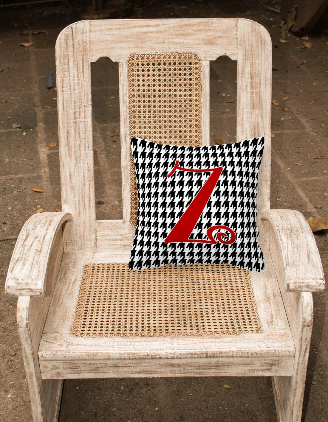 Monogram Initial Z Houndstooth Black Decorative   Canvas Fabric Pillow CJ1035 - the-store.com