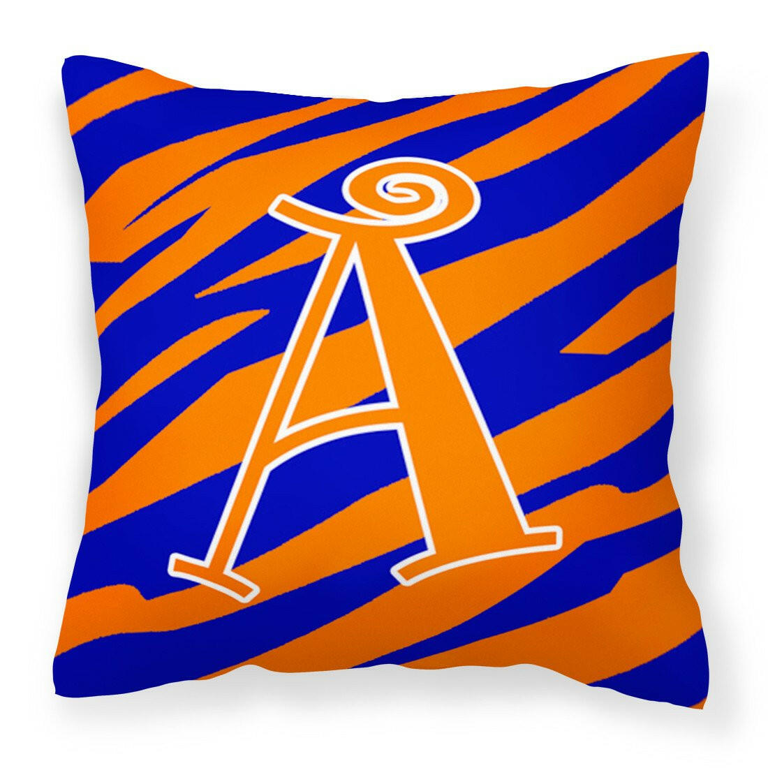 Letter A Monogram - Orange Blue Tiger Stripe Fabric Decorative Pillow CJ1036-APW1414 - the-store.com