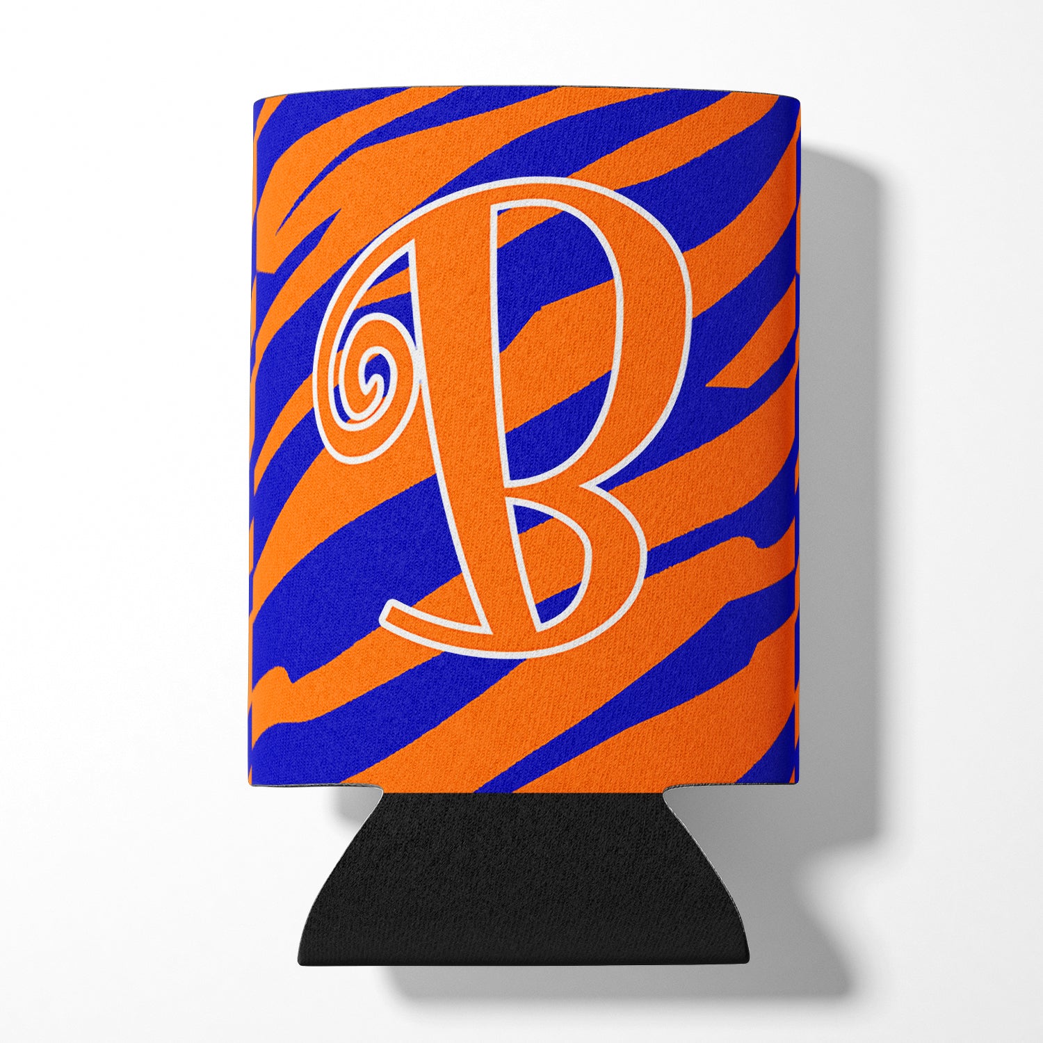 Letter B Initial Monogram - Tiger Stripe Blue and Orange Can Beverage Insulator Hugger