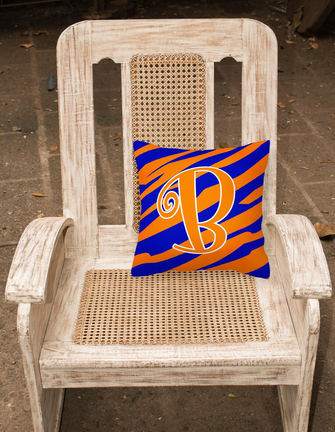 Monogram Initial B Tiger Stripe Blue and Orange Decorative Canvas Fabric Pillow - the-store.com
