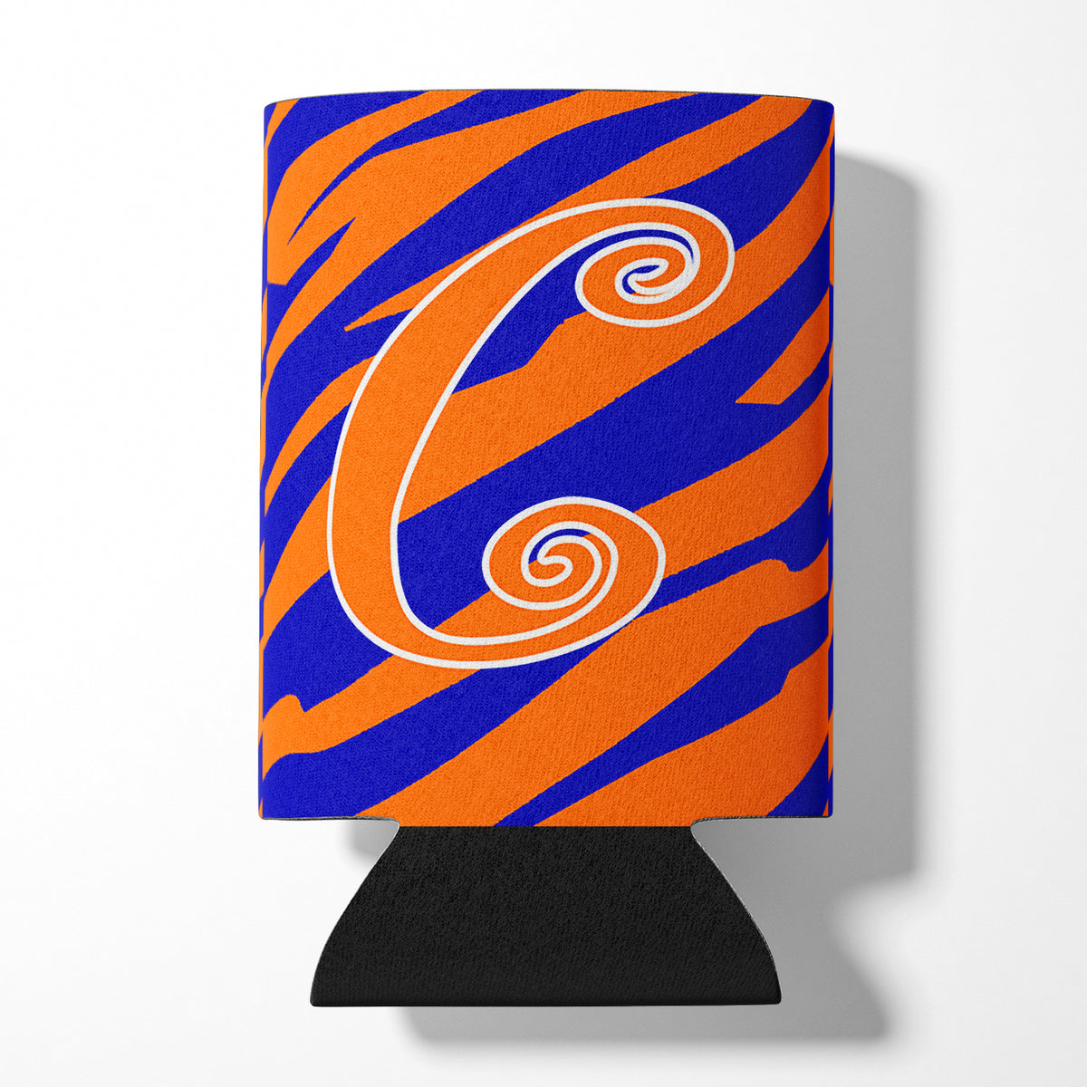 Letter C Initial Monogram - Tiger Stripe Blue and Orange Can Beverage Insulator Hugger