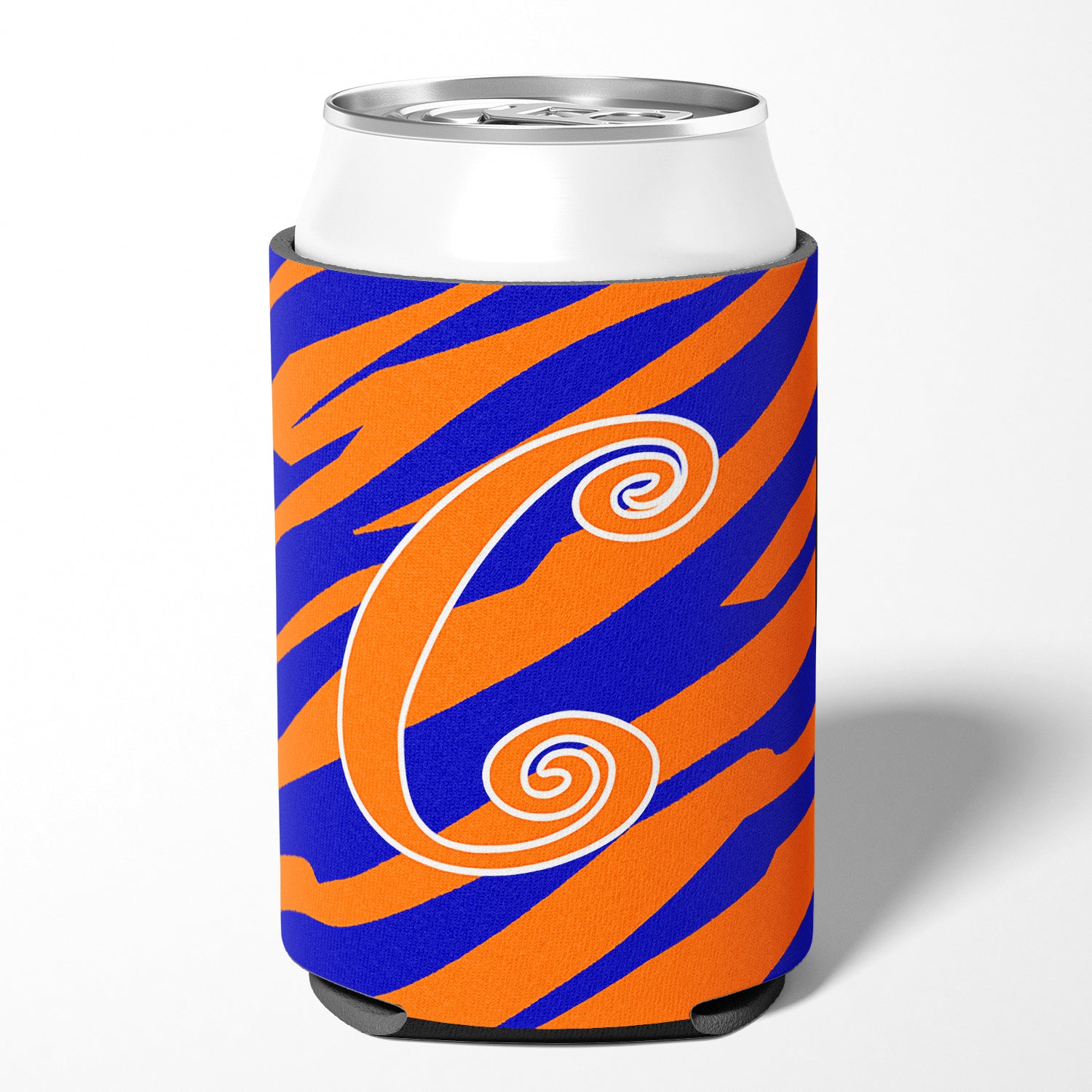 Monogramme initial de la lettre C - Tiger Stripe Blue and Orange Can Beverage Insulator Hugger