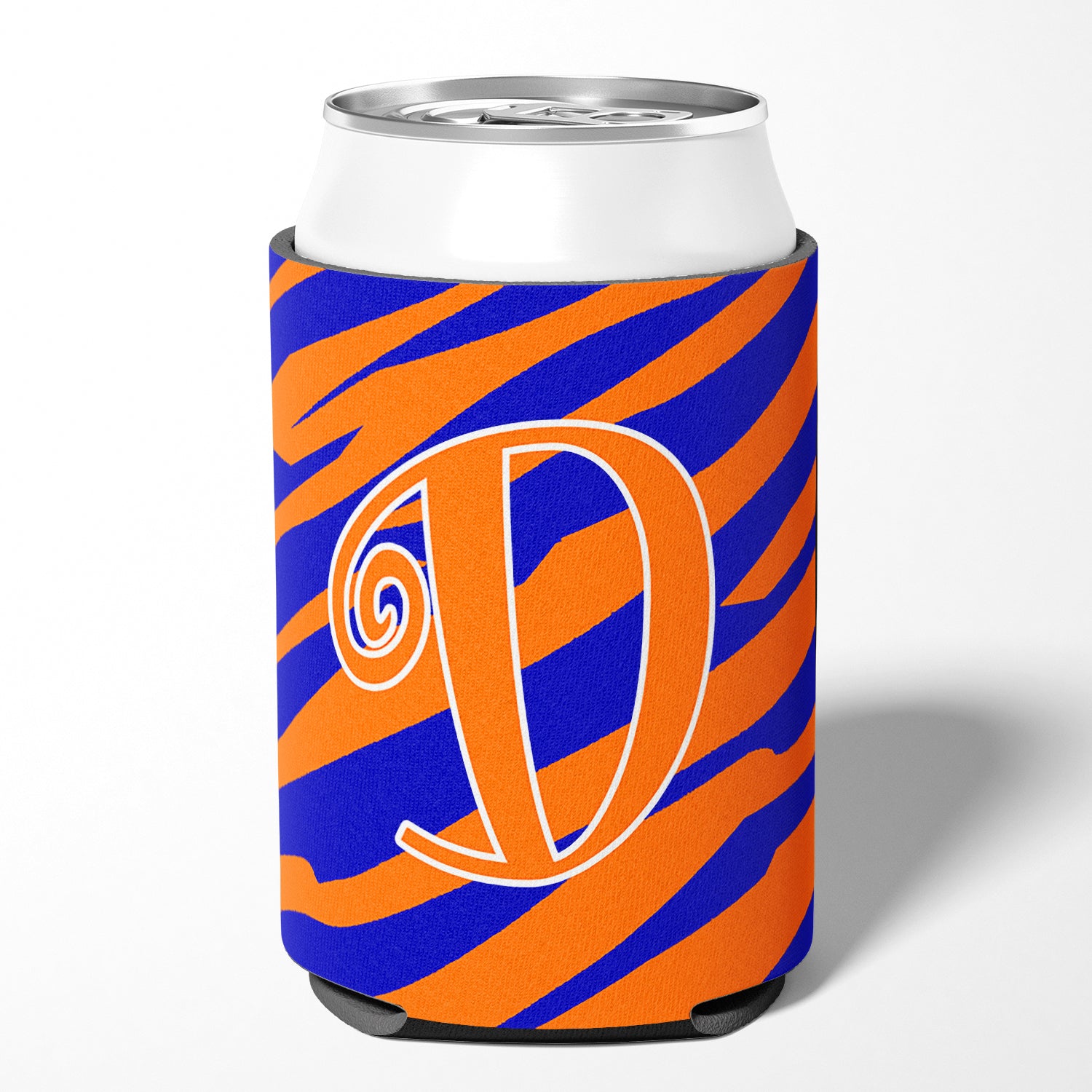 Monogramme initial de la lettre D - Tiger Stripe Blue and Orange Can Beverage Insulator Hugger