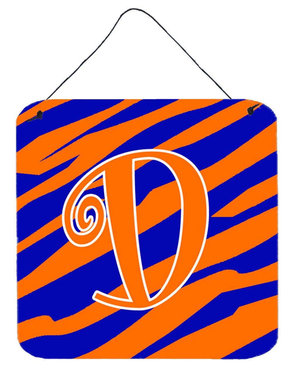 Letter D Initial Tiger Stripe Blue and Orange Wall or Door Hanging Prints by Caroline's Treasures