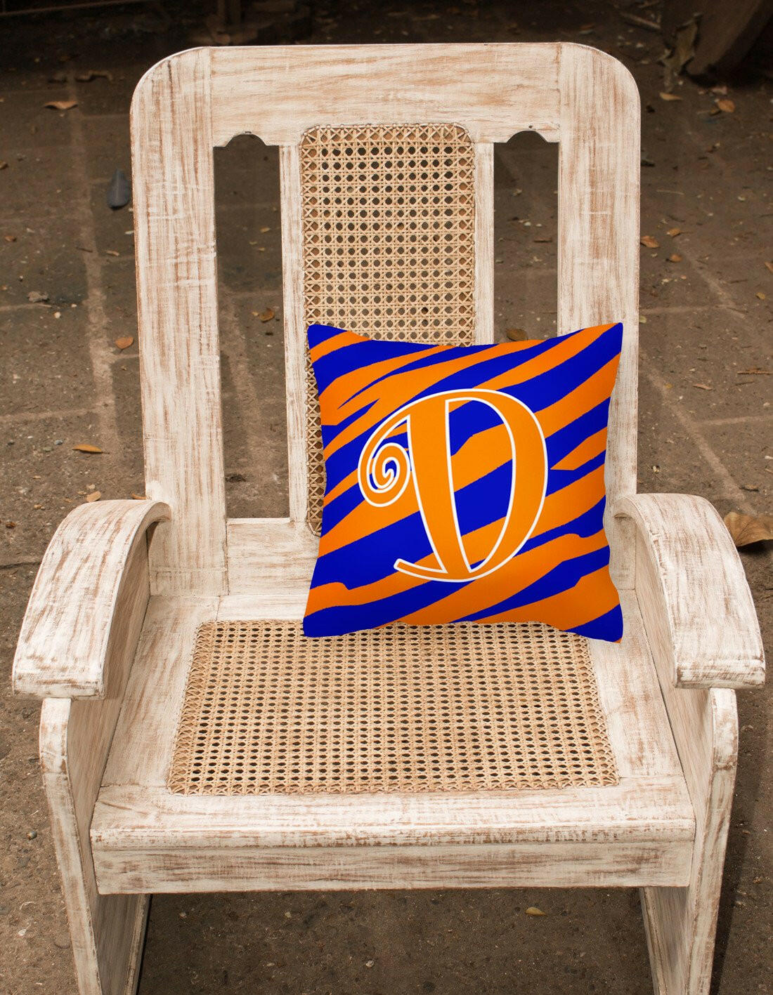 Monogram Initial D Tiger Stripe Blue and Orange Decorative Canvas Fabric Pillow - the-store.com