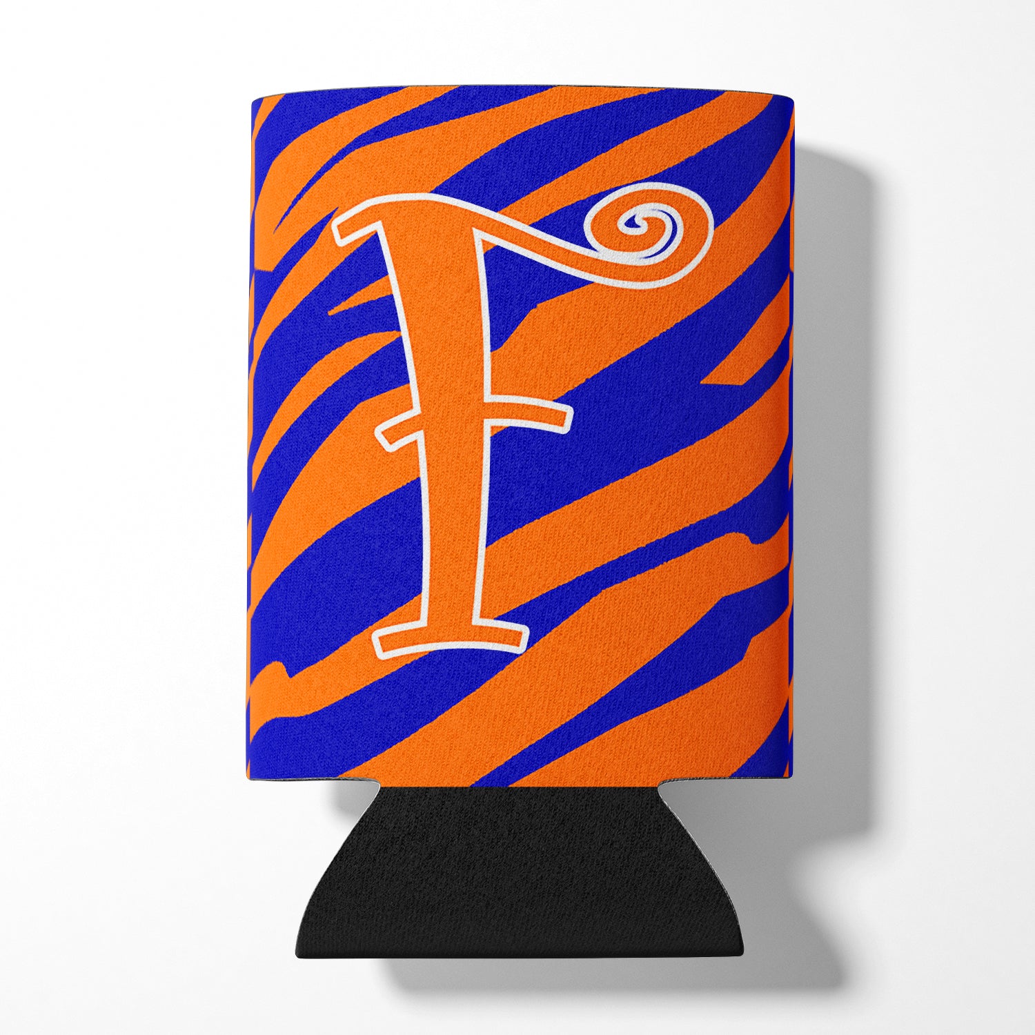 Monogramme initial de la lettre F - Tiger Stripe Blue and Orange Can Beverage Insulator Hugger