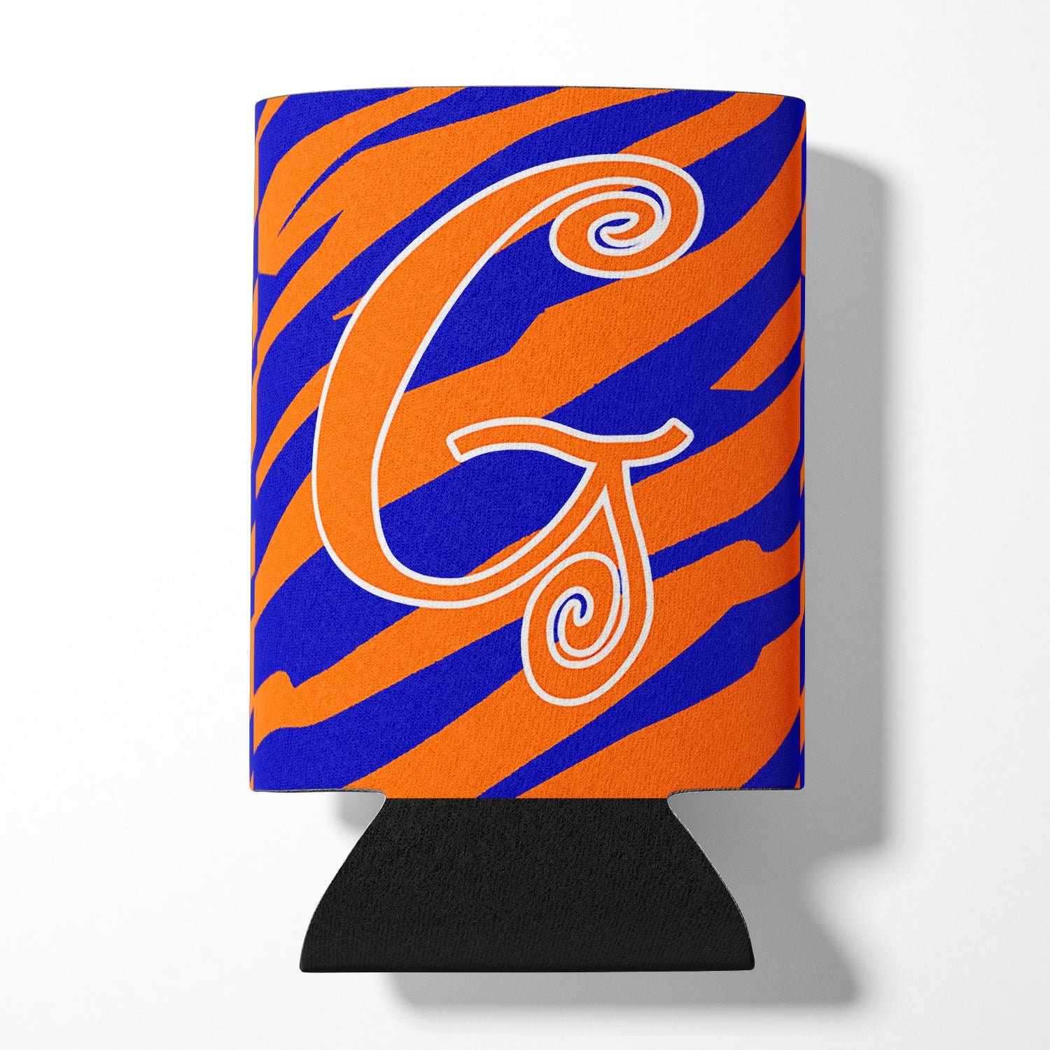 Letter G Initial Monogram - Tiger Stripe Blue and Orange Can Beverage Insulator Hugger