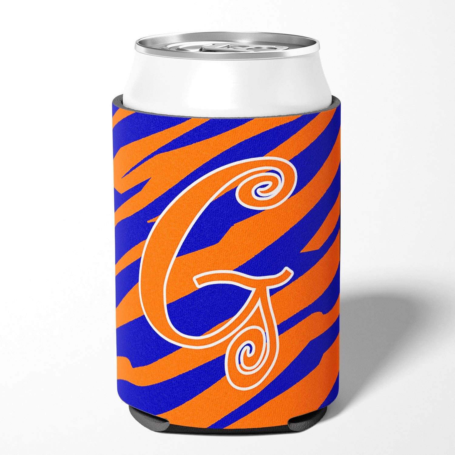 Monogramme initial de la lettre G - Tiger Stripe Blue and Orange Can Beverage Insulator Hugger
