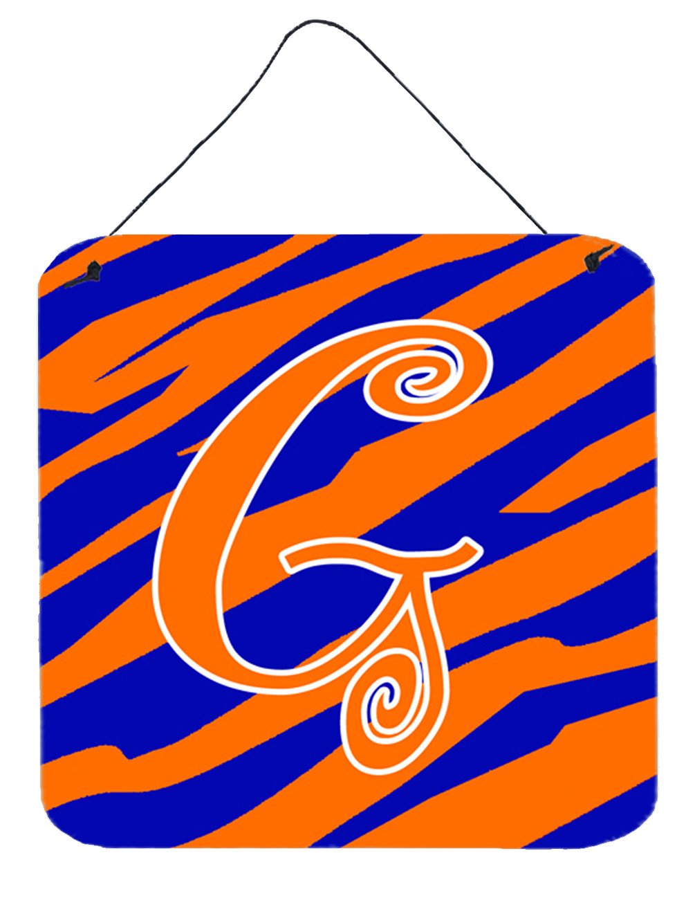 Letter G Initial Tiger Stripe Blue and Orange Wall or Door Hanging Prints by Caroline&#39;s Treasures