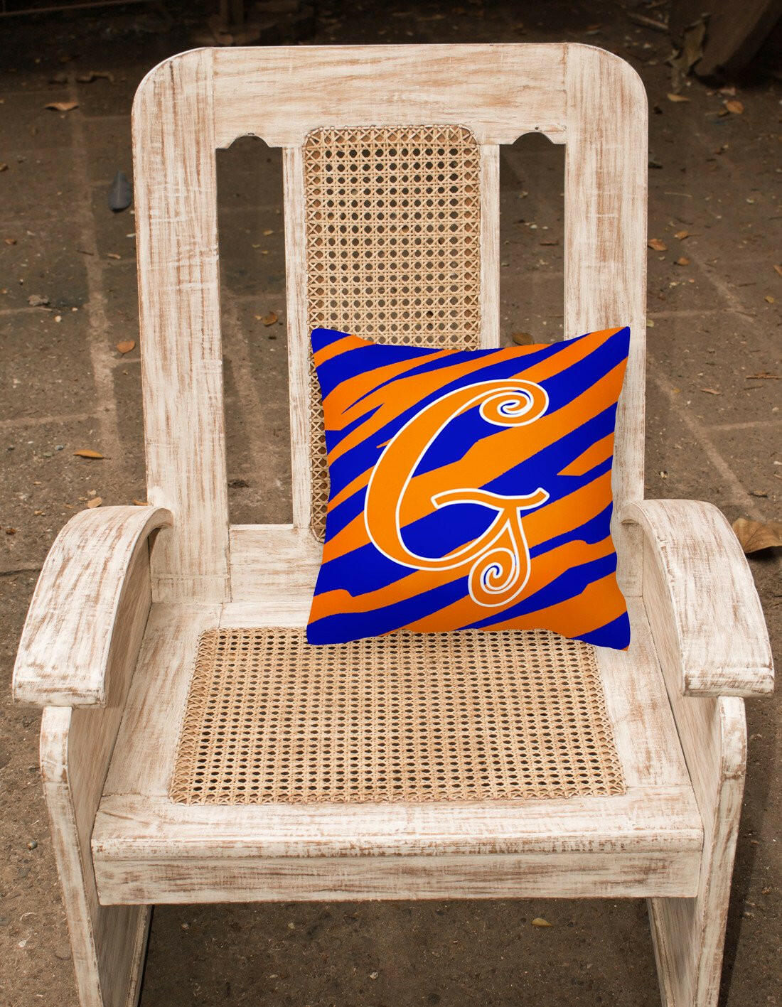 Monogram Initial G Tiger Stripe Blue and Orange Decorative Canvas Fabric Pillow - the-store.com