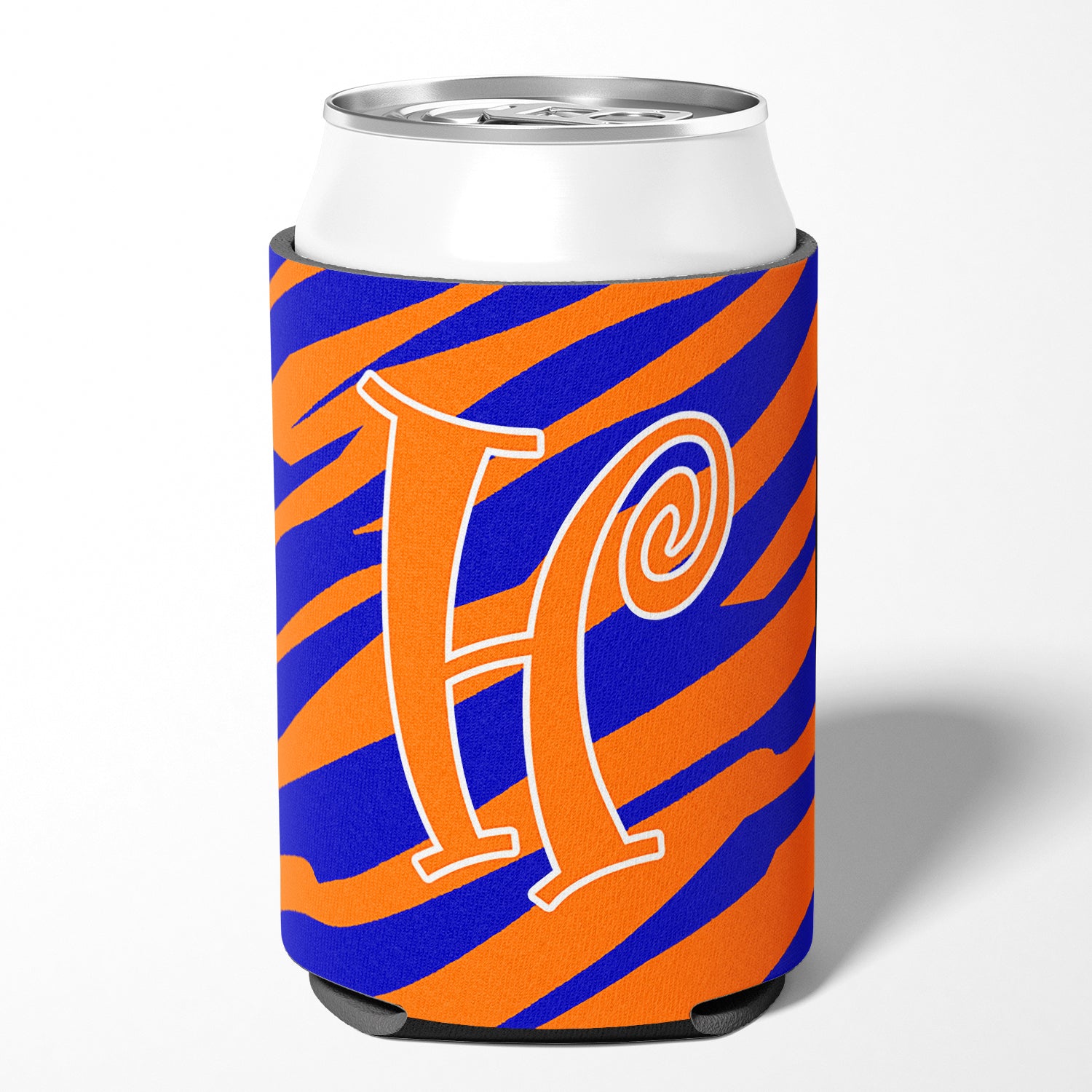 Monogramme initial de la lettre H - Tiger Stripe Blue and Orange Can Beverage Insulator Hugger