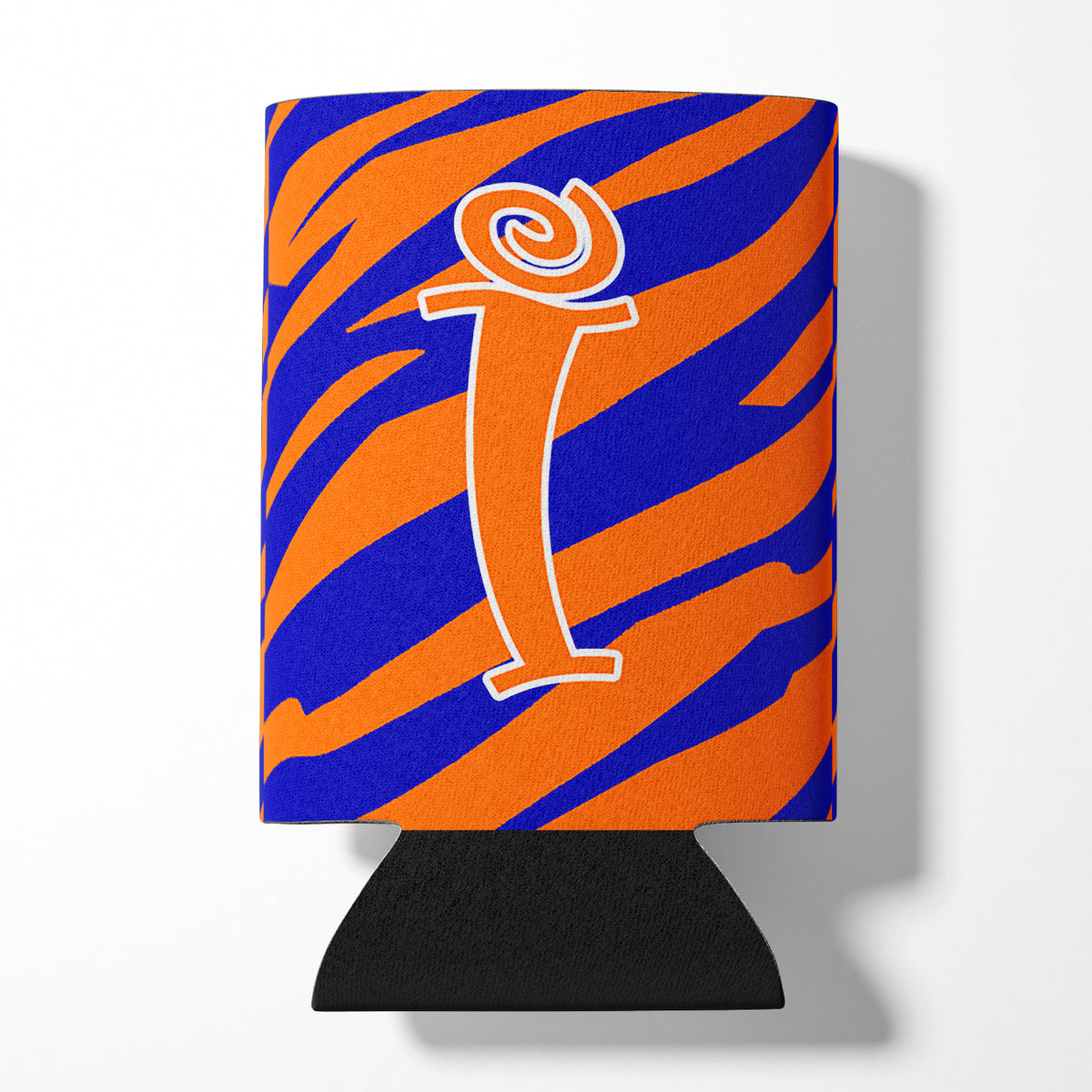 Letter I Initial Monogram - Tiger Stripe Blue and Orange Can Beverage Insulator Hugger