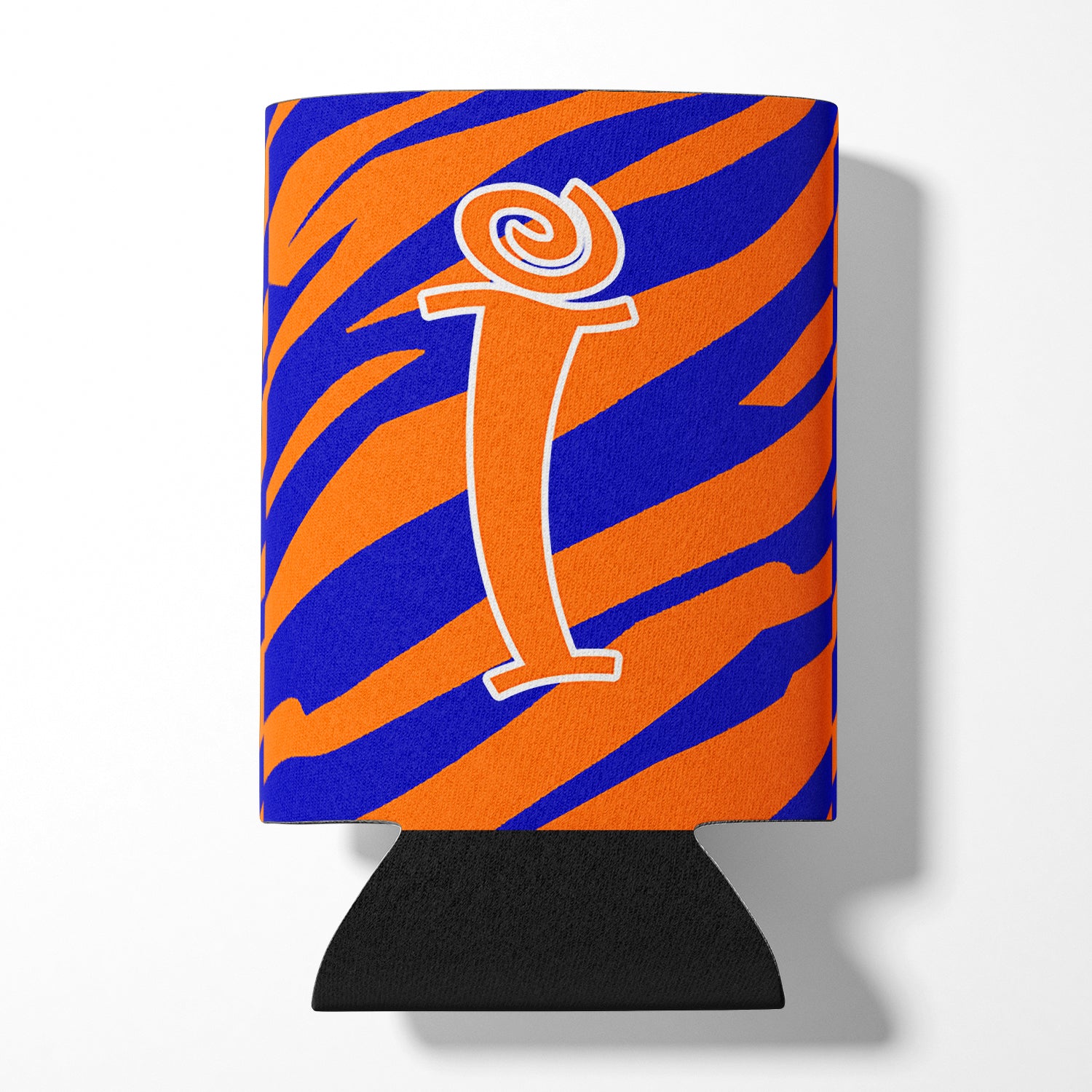 Lettre I Initial Monogram - Tiger Stripe Blue and Orange Can Beverage Insulator Hugger