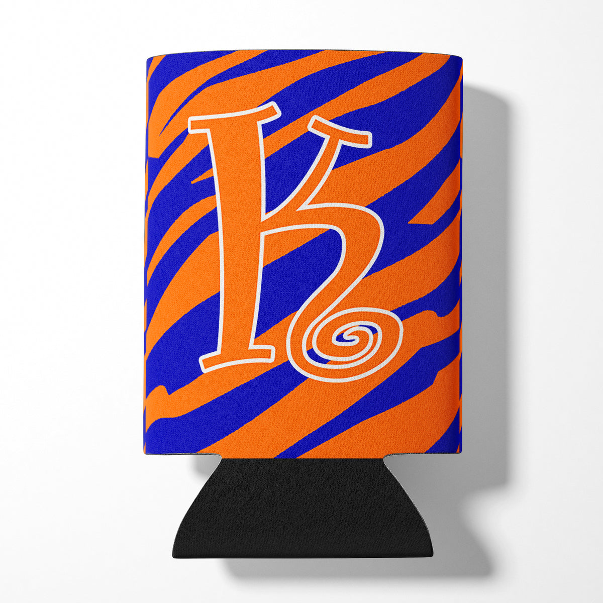 Letter K Initial Monogram - Tiger Stripe Blue and Orange Can Beverage Insulator Hugger