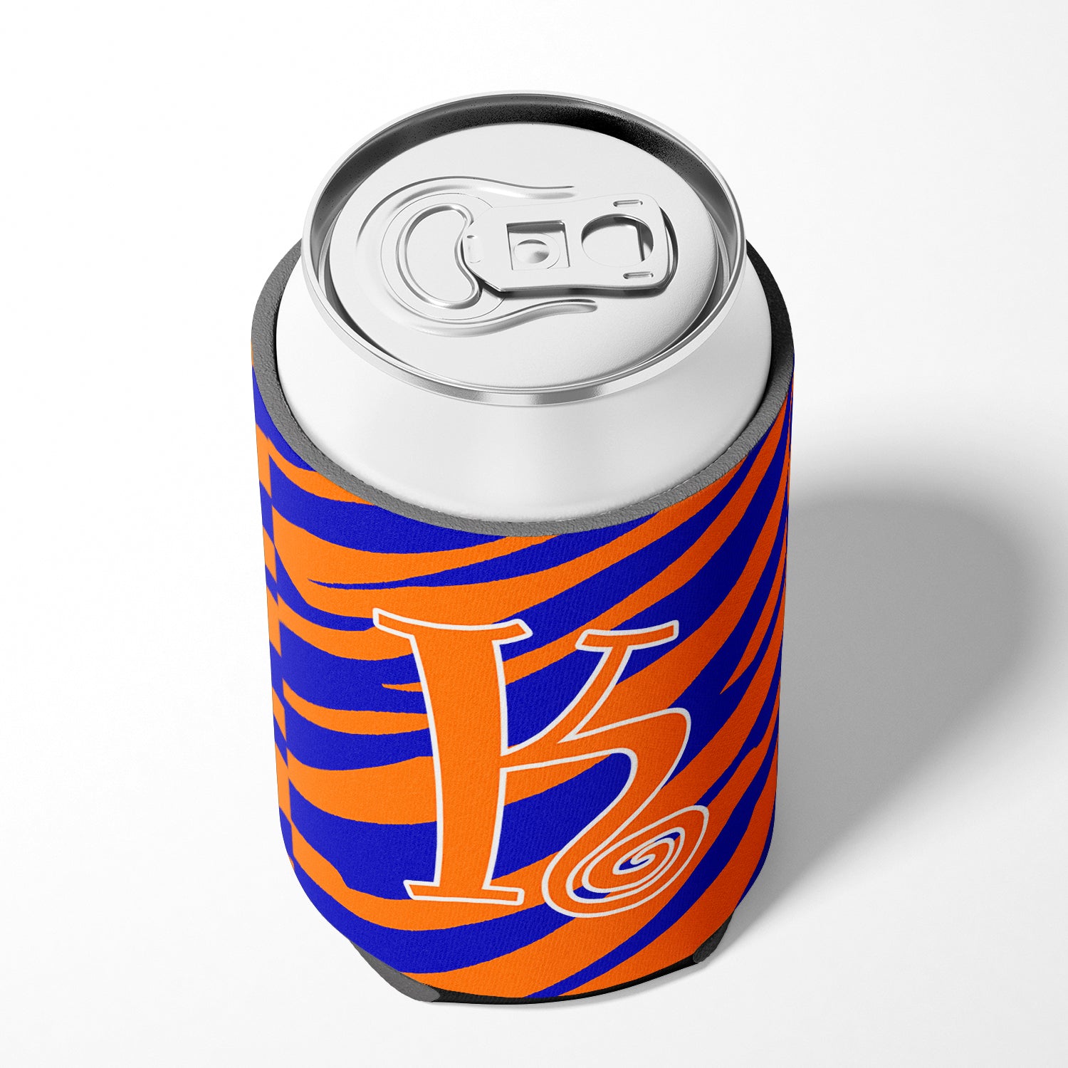 Letter K Initial Monogram - Tiger Stripe Blue and Orange Can Beverage Insulator Hugger.