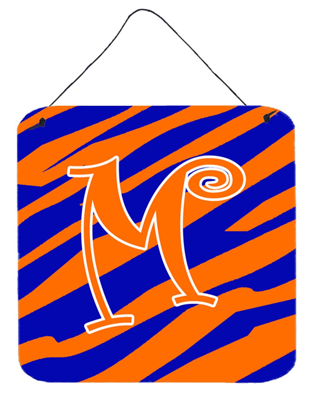 Letter M Initial Tiger Stripe Blue and Orange Wall or Door Hanging Prints by Caroline&#39;s Treasures