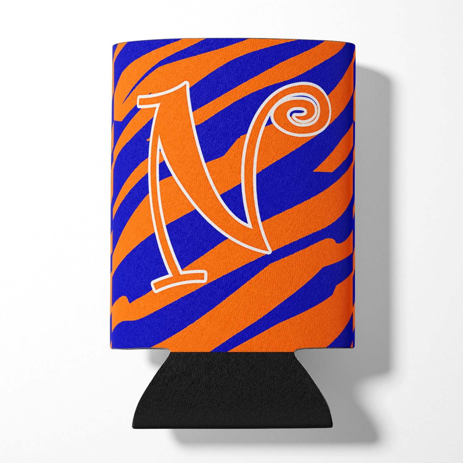 Monogramme initial de la lettre N - Tiger Stripe Blue and Orange Can Beverage Insulator Hugger