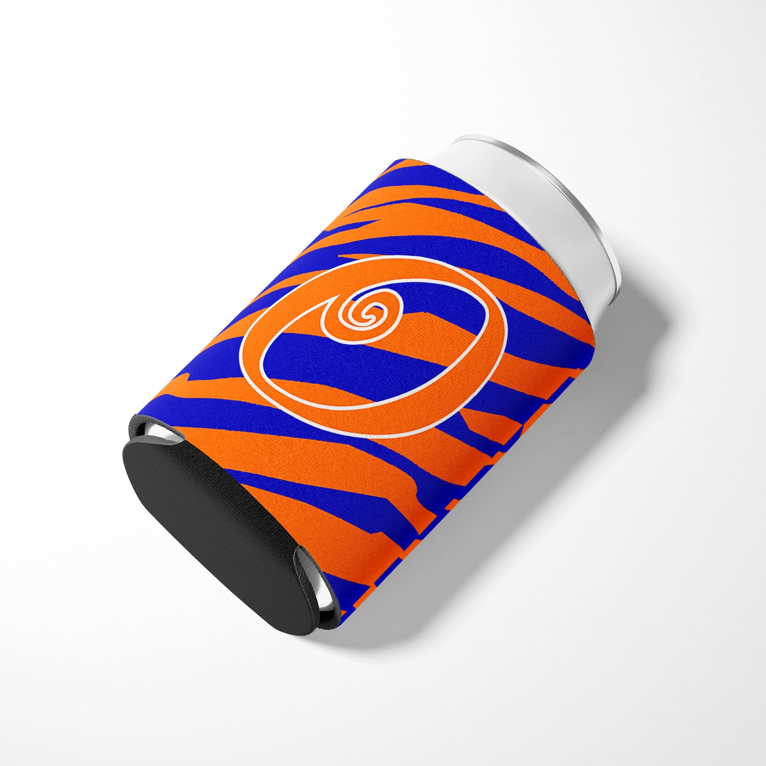 Letter O Initial Monogram - Tiger Stripe Blue and Orange Can Beverage Insulator Hugger.