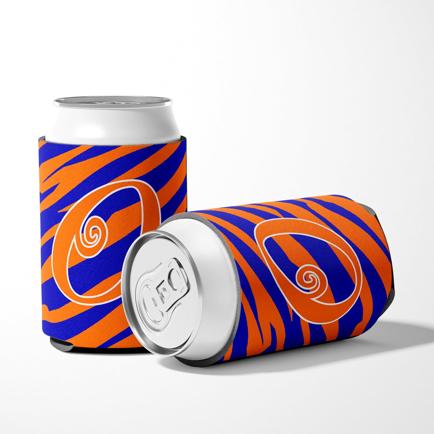 Letter O Initial Monogram - Tiger Stripe Blue and Orange Can Beverage Insulator Hugger
