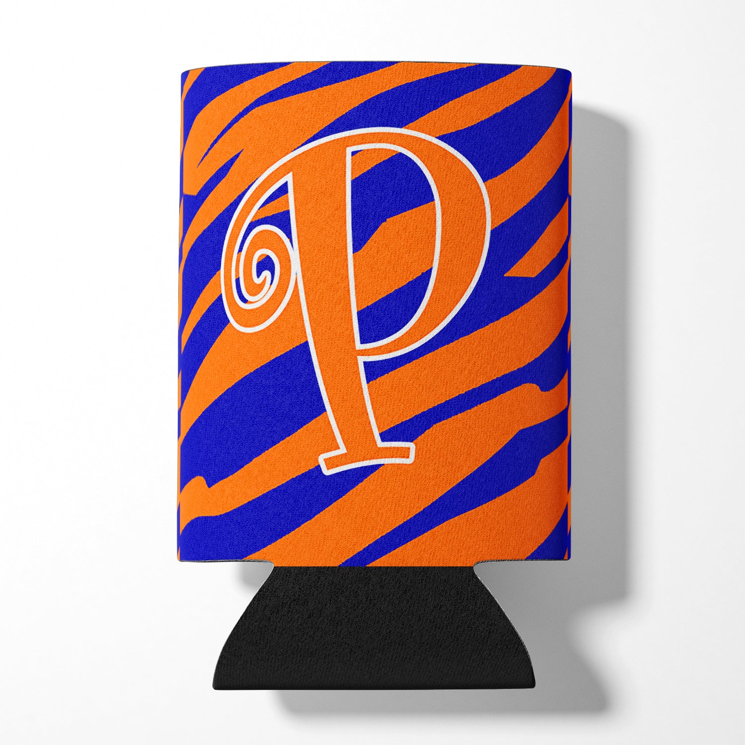 Letter P Initial Monogram - Tiger Stripe Blue and Orange Can Beverage Insulator Hugger.