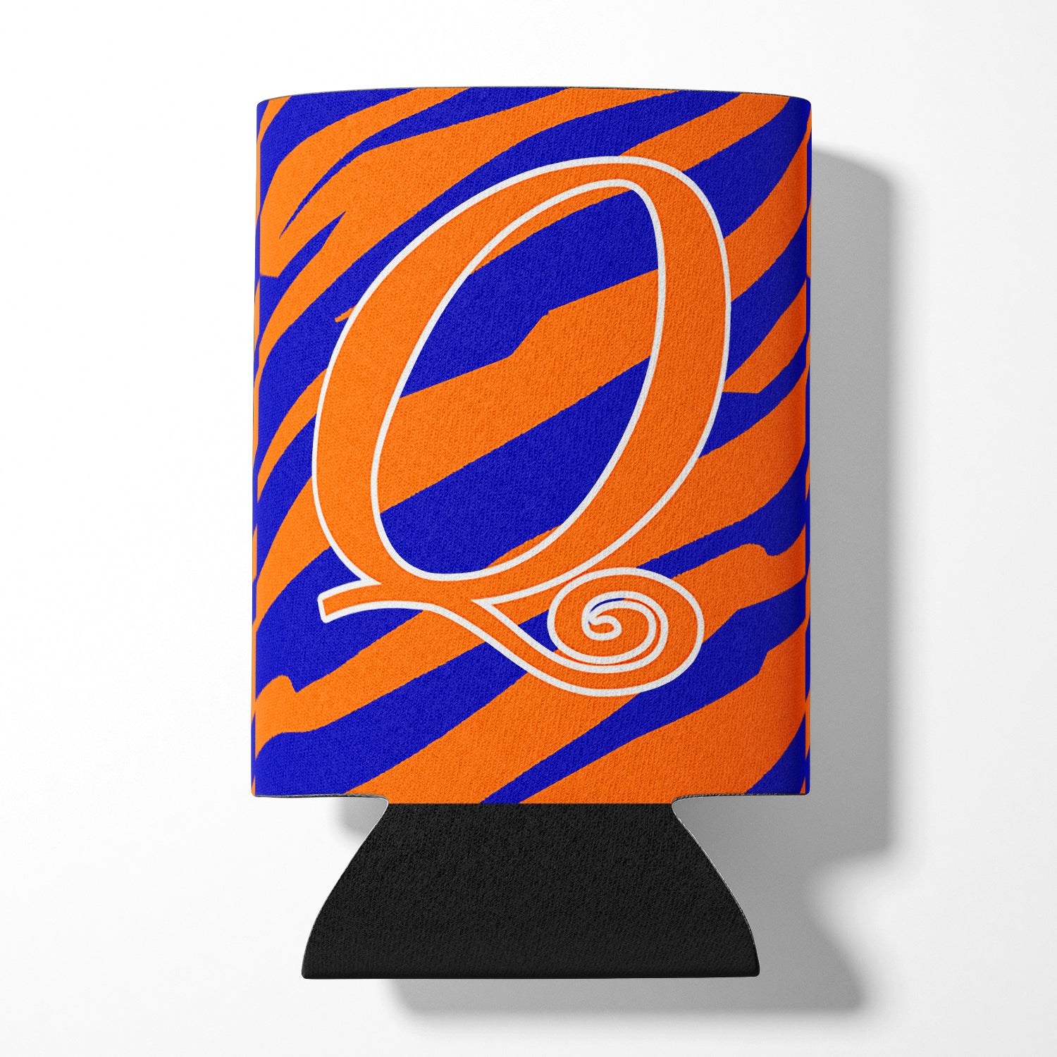 Letter Q Initial Monogram - Tiger Stripe Blue and Orange Can Beverage Insulator Hugger